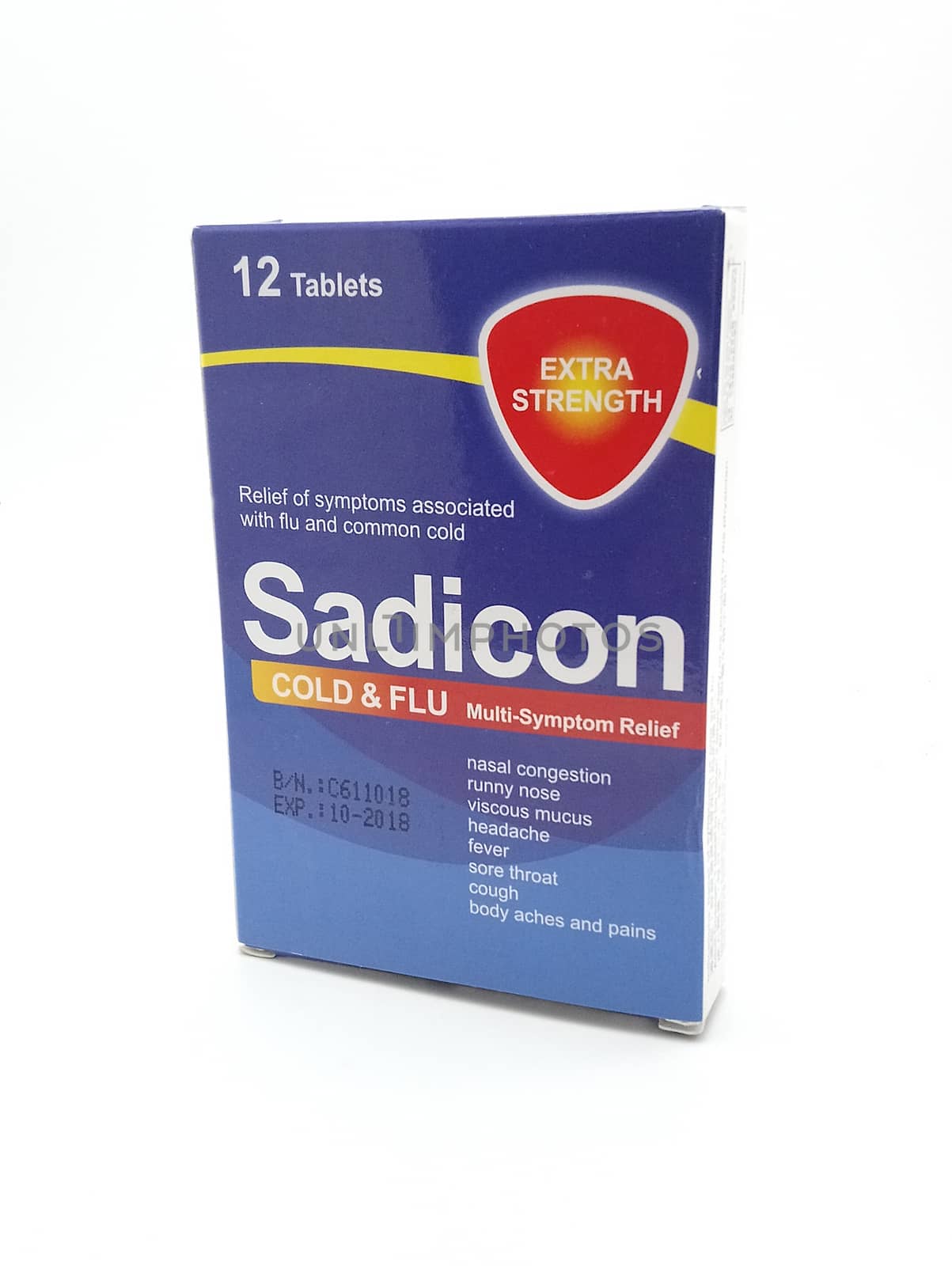 MANILA, PH - SEPT 25 - Sadicon cold and flu tablets box on September 25, 2020 in Manila, Philippines.