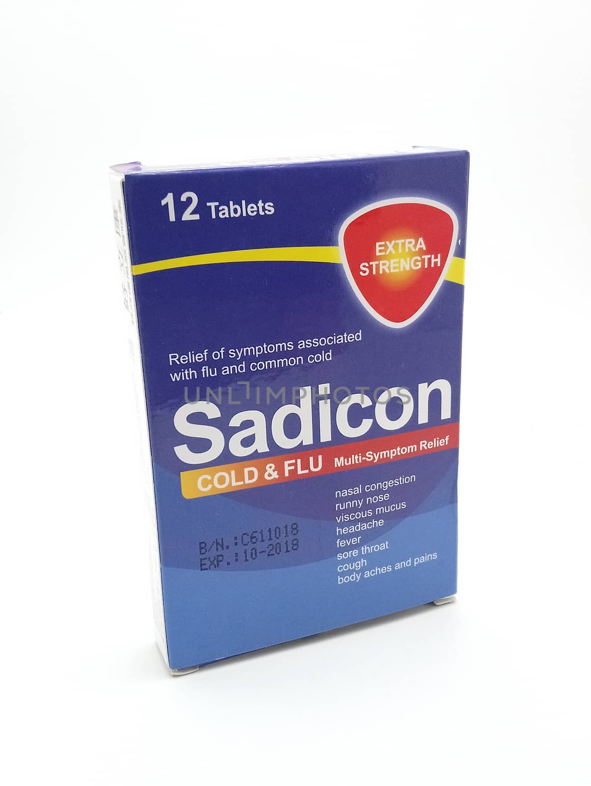 MANILA, PH - SEPT 25 - Sadicon cold and flu tablets box on September 25, 2020 in Manila, Philippines.