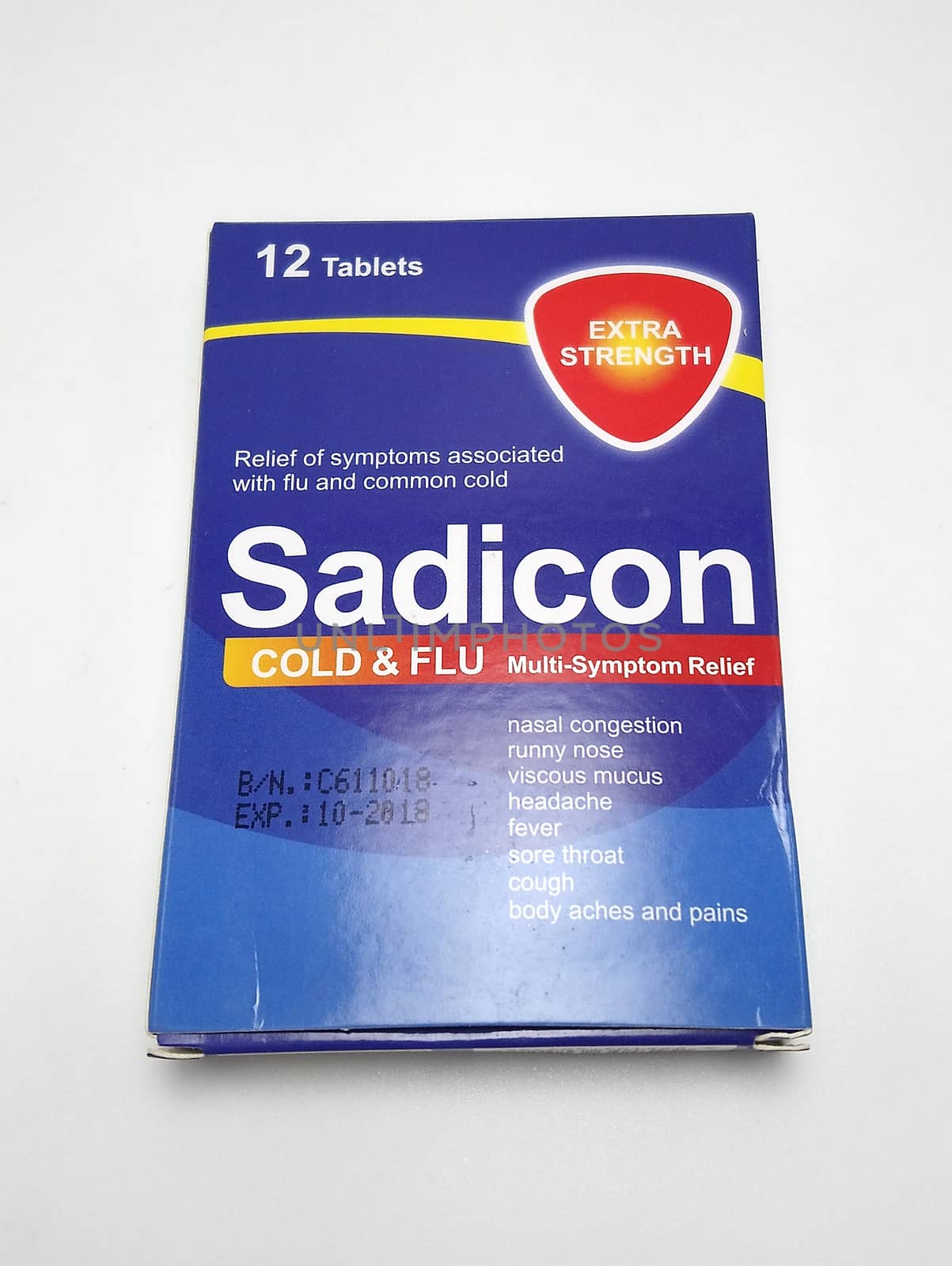 MANILA, PH - SEPT 25 - Sadicon cold and flu tablets box on September 25, 2020 in Manila, Philippines.