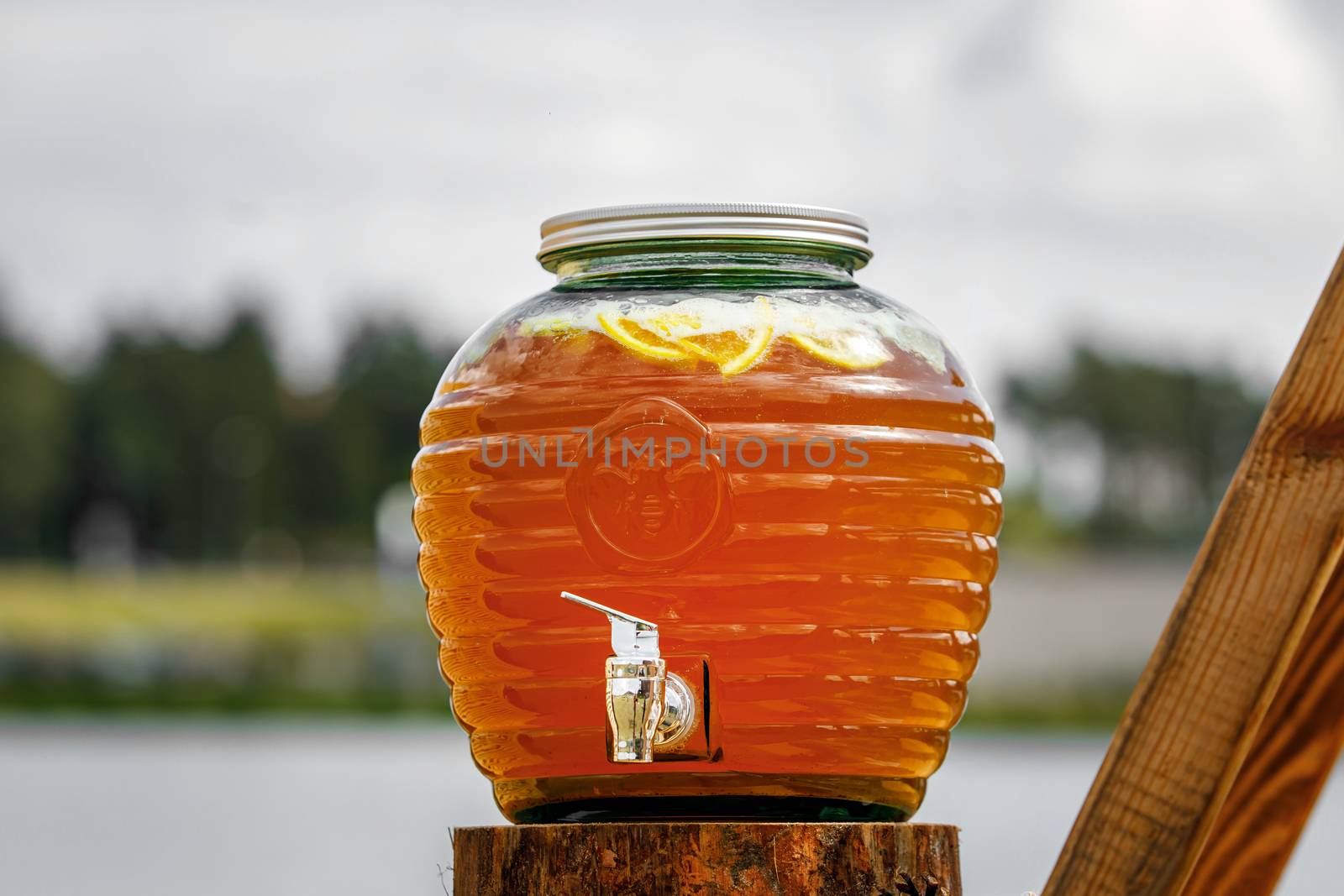 Jugs of lemonade at the summer outdoor party