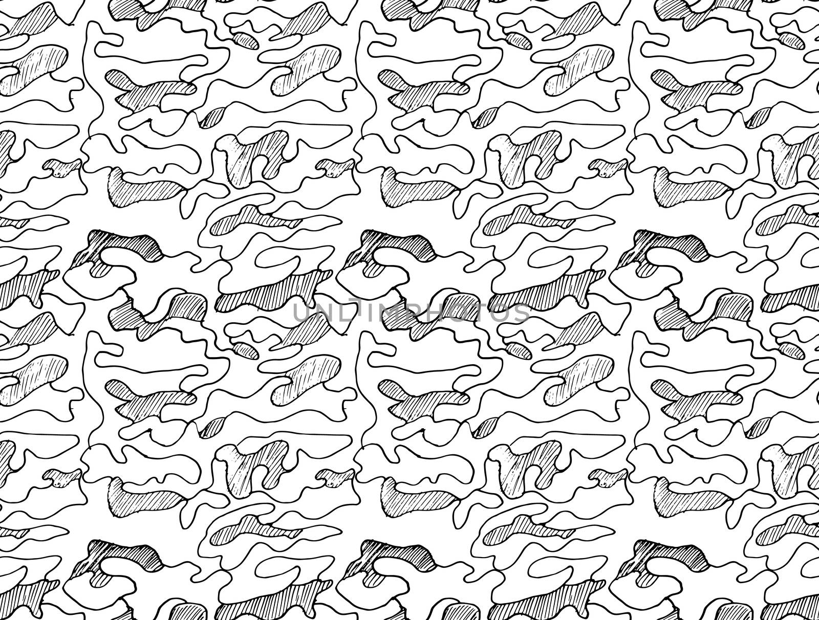 Hand drawn abstract camouflage khaki seamless pattern, vector illustration.