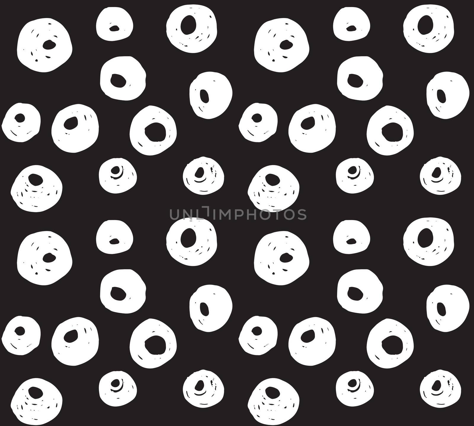 Hand drawn black brush circles and dots seamless pattern, vector illustration.