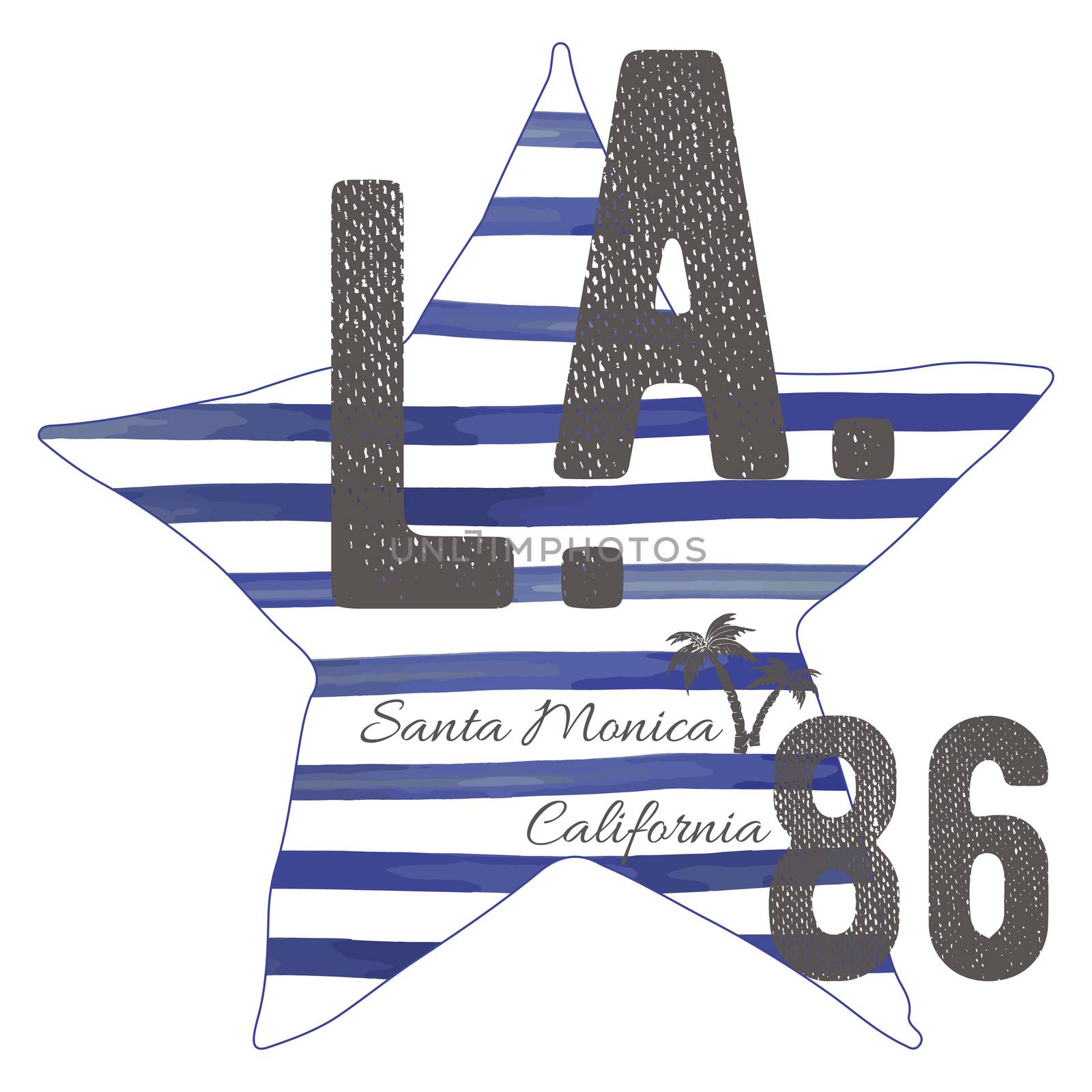 T-shirt typography design, LA california santa monica beach  printing graphics, typographic  vector illustration, Los Angeles graphic design for label or t-shirt print, Badge, Applique by Lemon_workshop