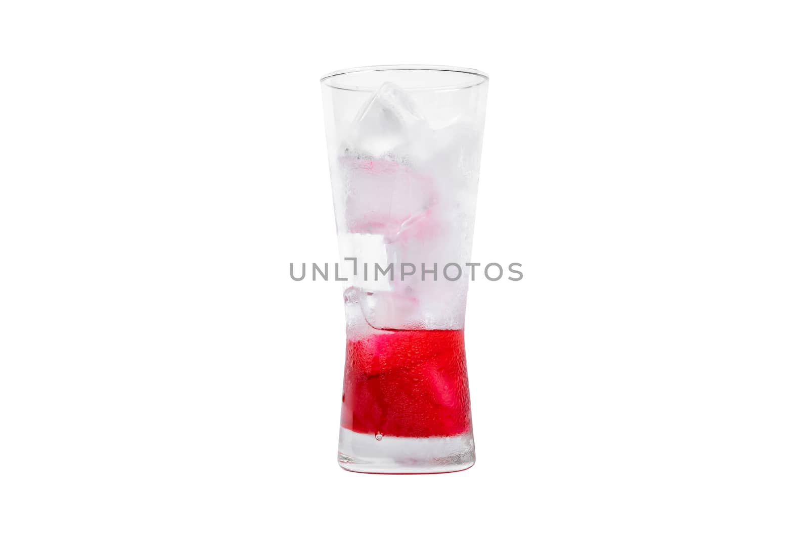 Red nectar with soda and ice in the glass isolated on white background.