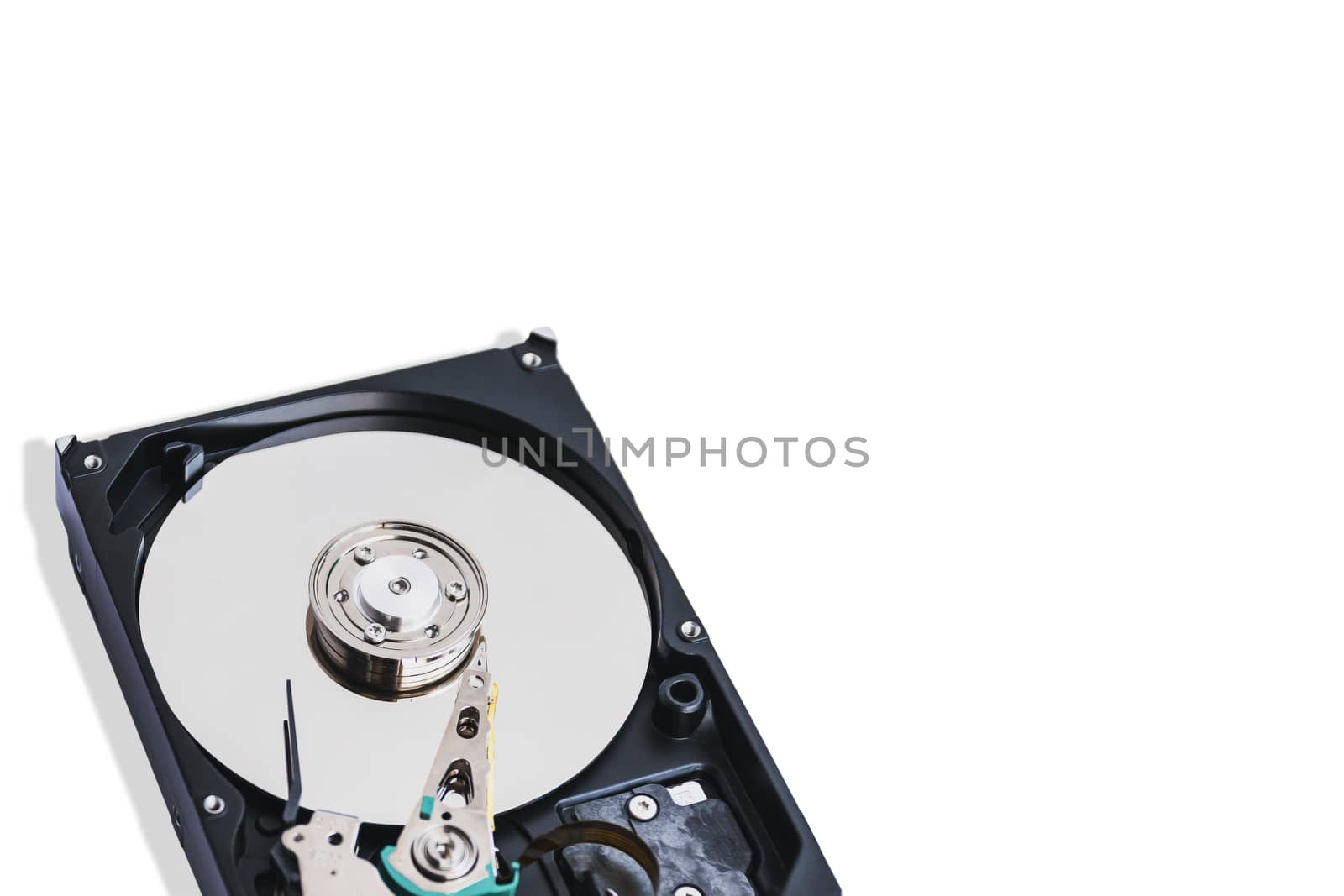 Closeup data recording media in 3.5-inch computer hard disk isolated on white background.