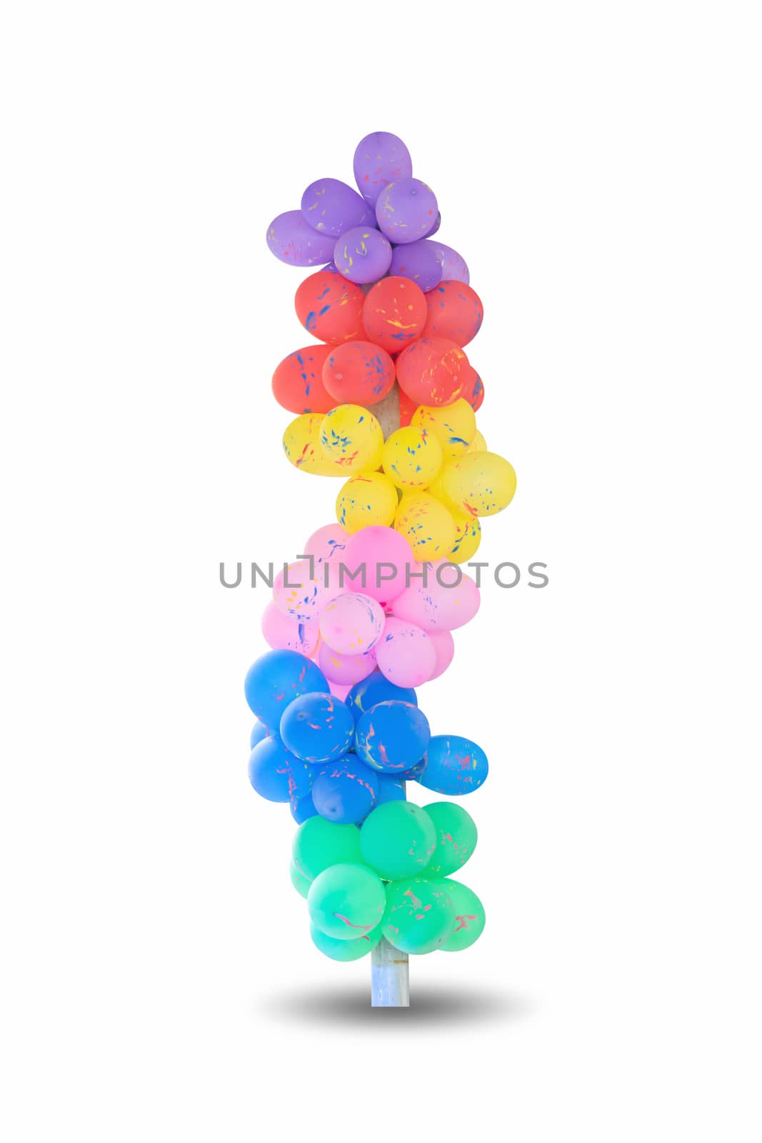 Group of multi colored balloons for decoration in celebrations of various important days isolated on white background.