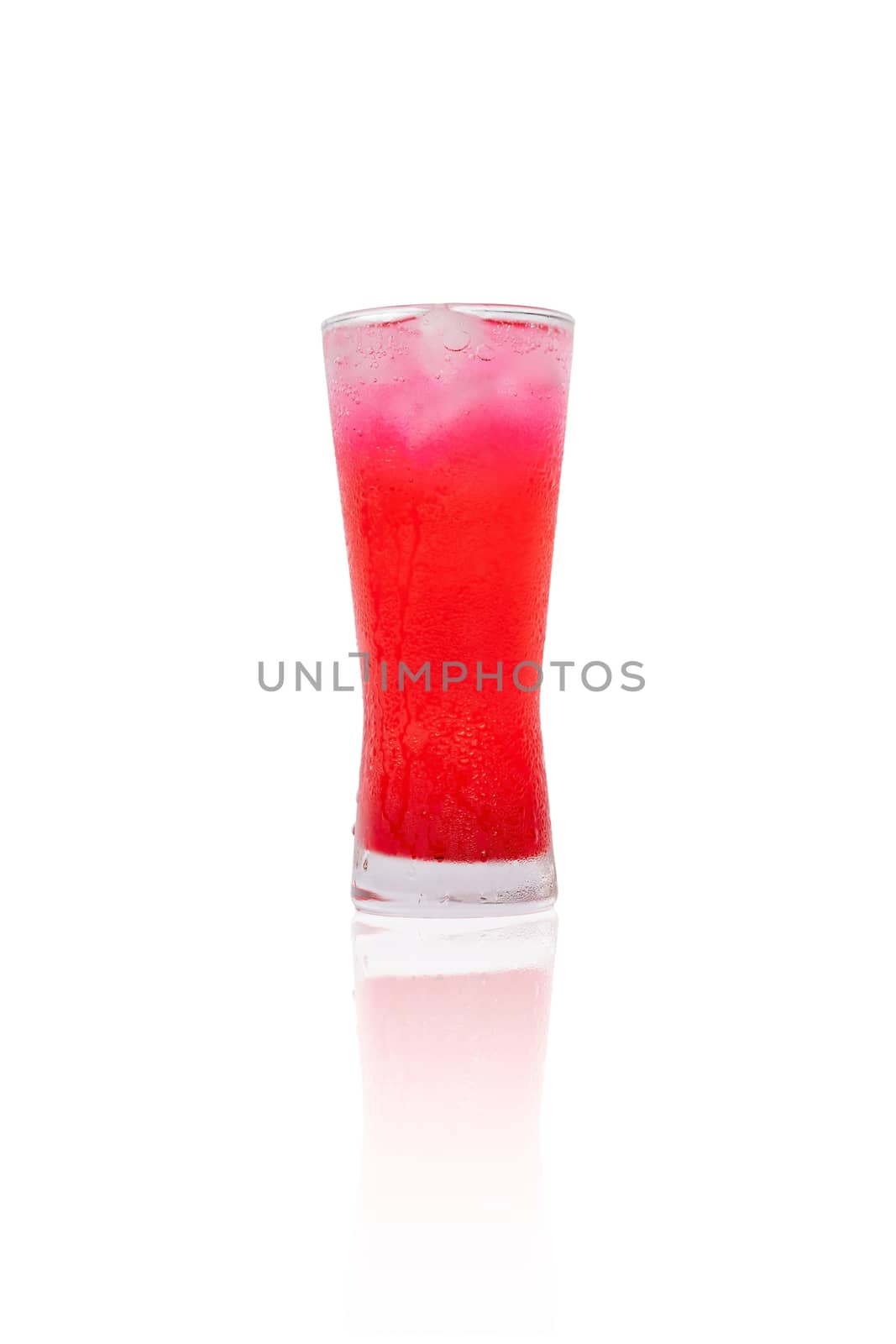 Red nectar with soda and ice in the glass isolated on white background.