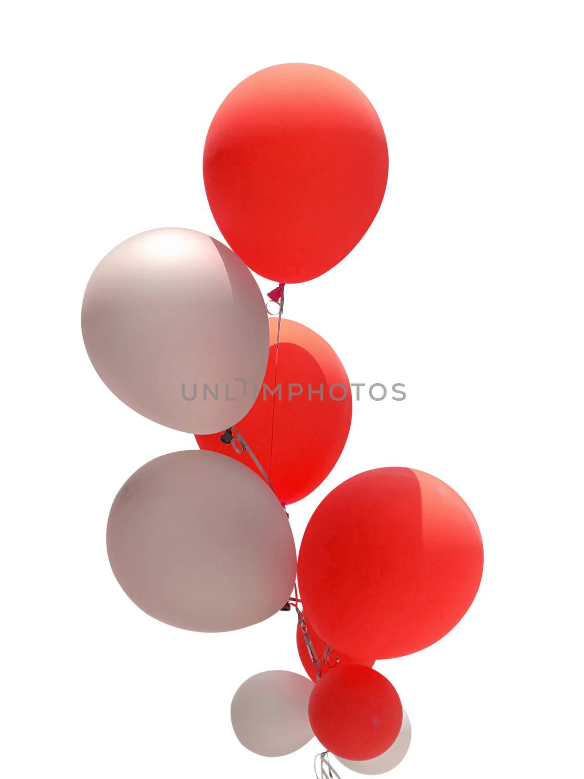 Group of red and white balloons for party decoration isolated on white background.