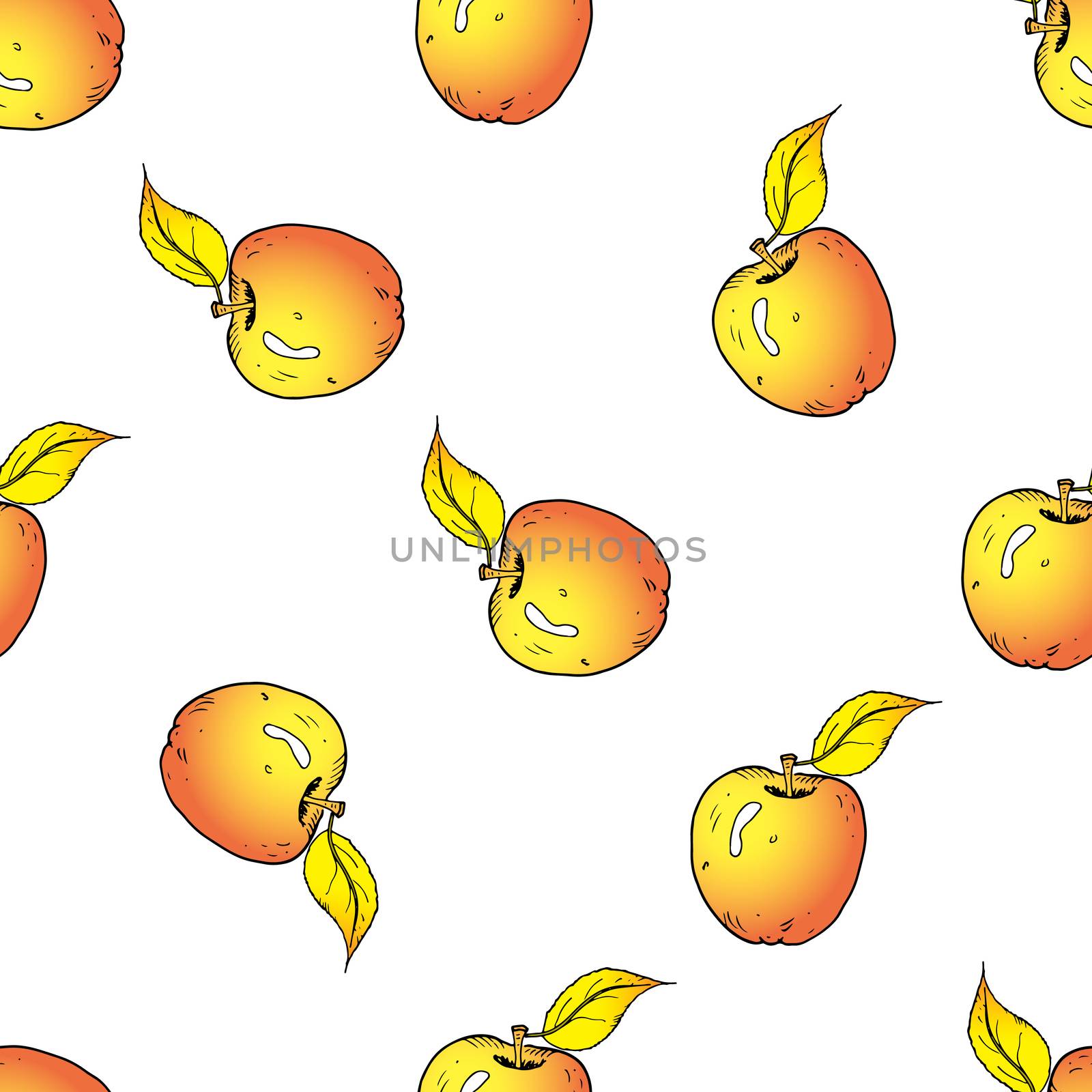 Apple seamless pattern. Hand drawn vector illustration