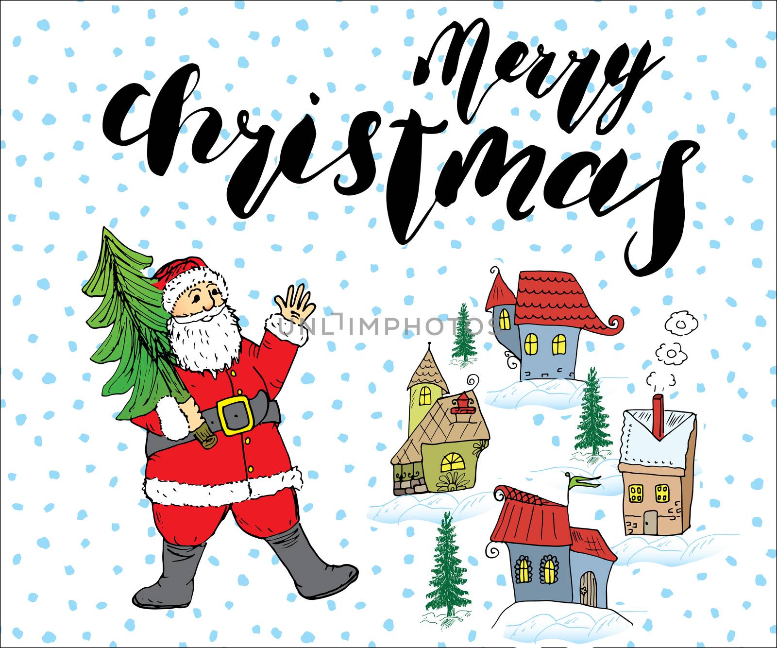 Merry Christmas lettering. Hand drawn vector illustration