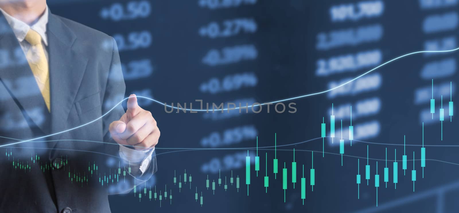 Investment concept business man hand stock graph financial analysis