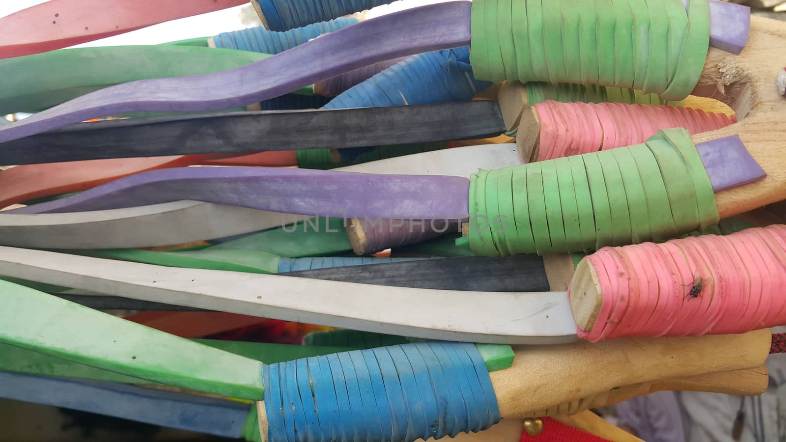 colorful handmade slingshot wooden catapult. Slingshot is usually used by kids for playing games in rural areas of Asian countries.