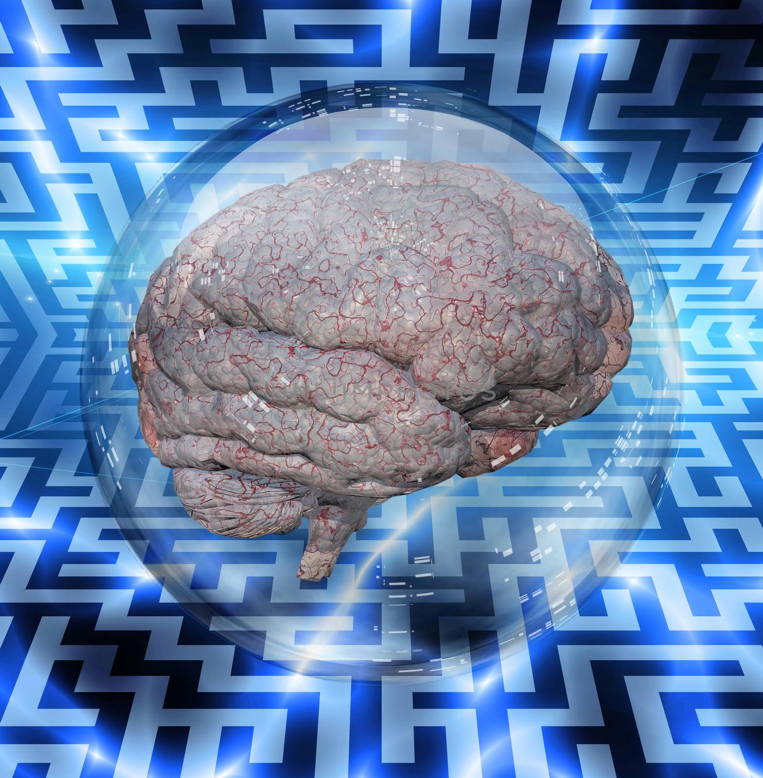 Brain in crystal ball. 3D rendering