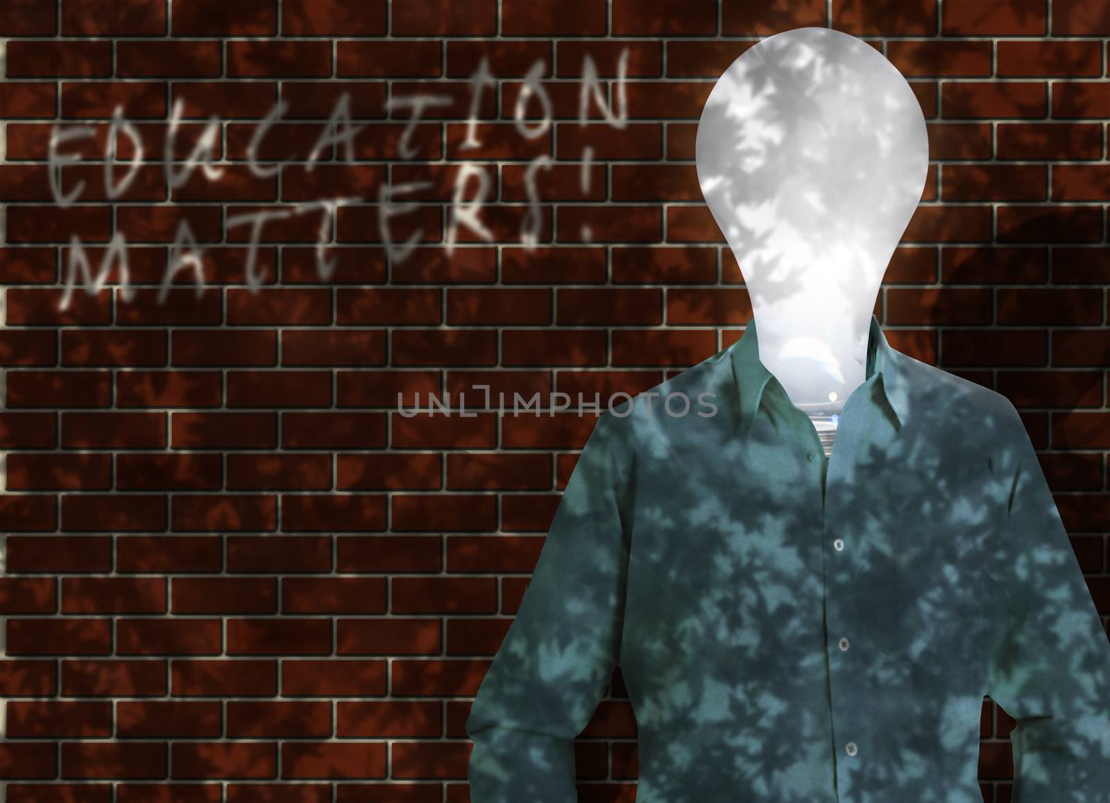 Lightbulb in a shirt. Education matters. 3D rendering