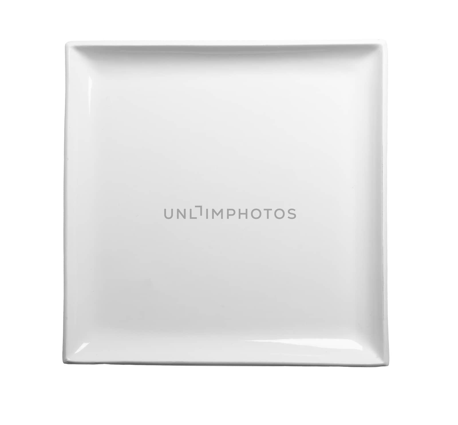 White square plate isolated on a white background. View from above