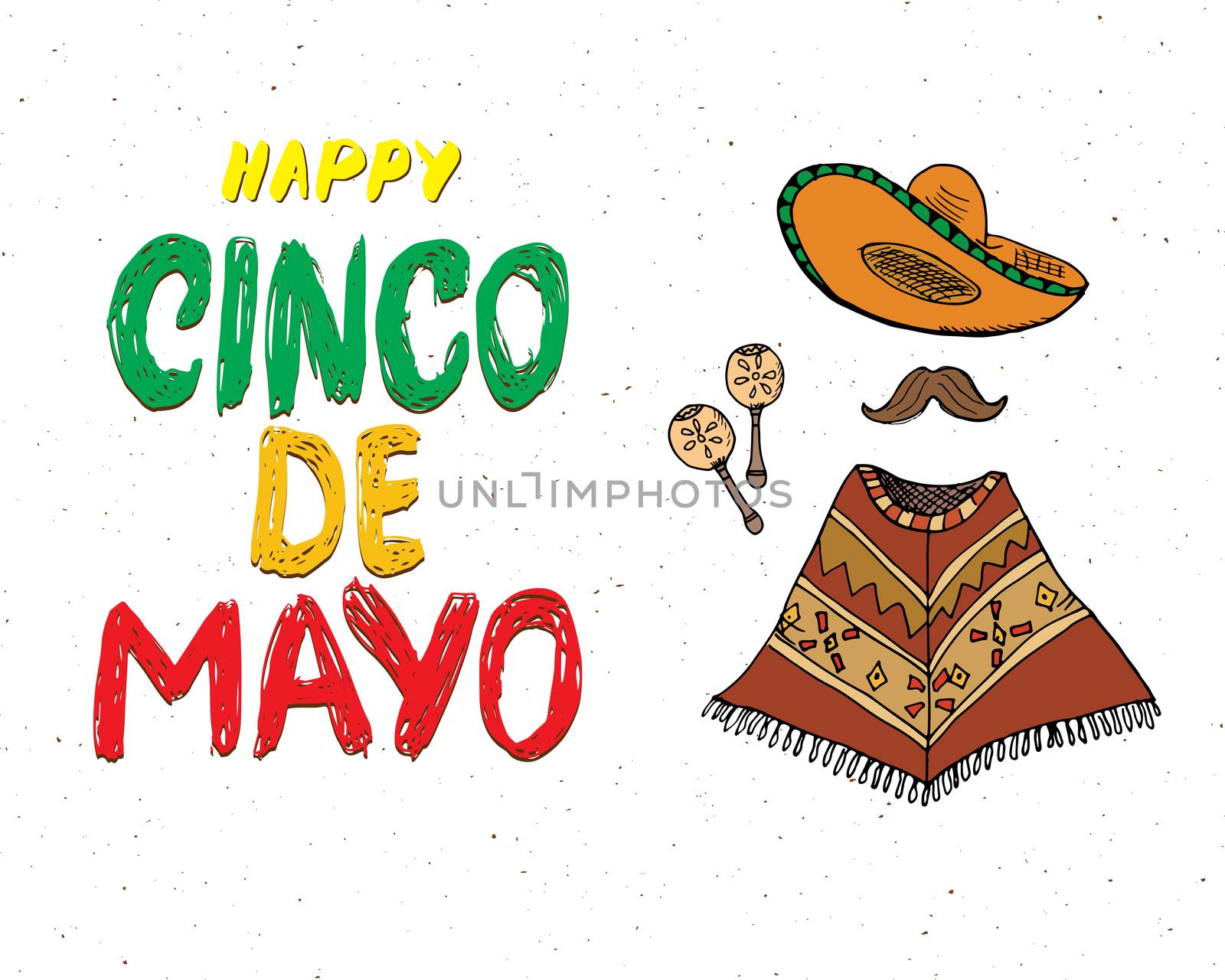 Happy Cinco de Mayo greeting card Hand lettering. Mexican holiday. vector illustration isolated on white background