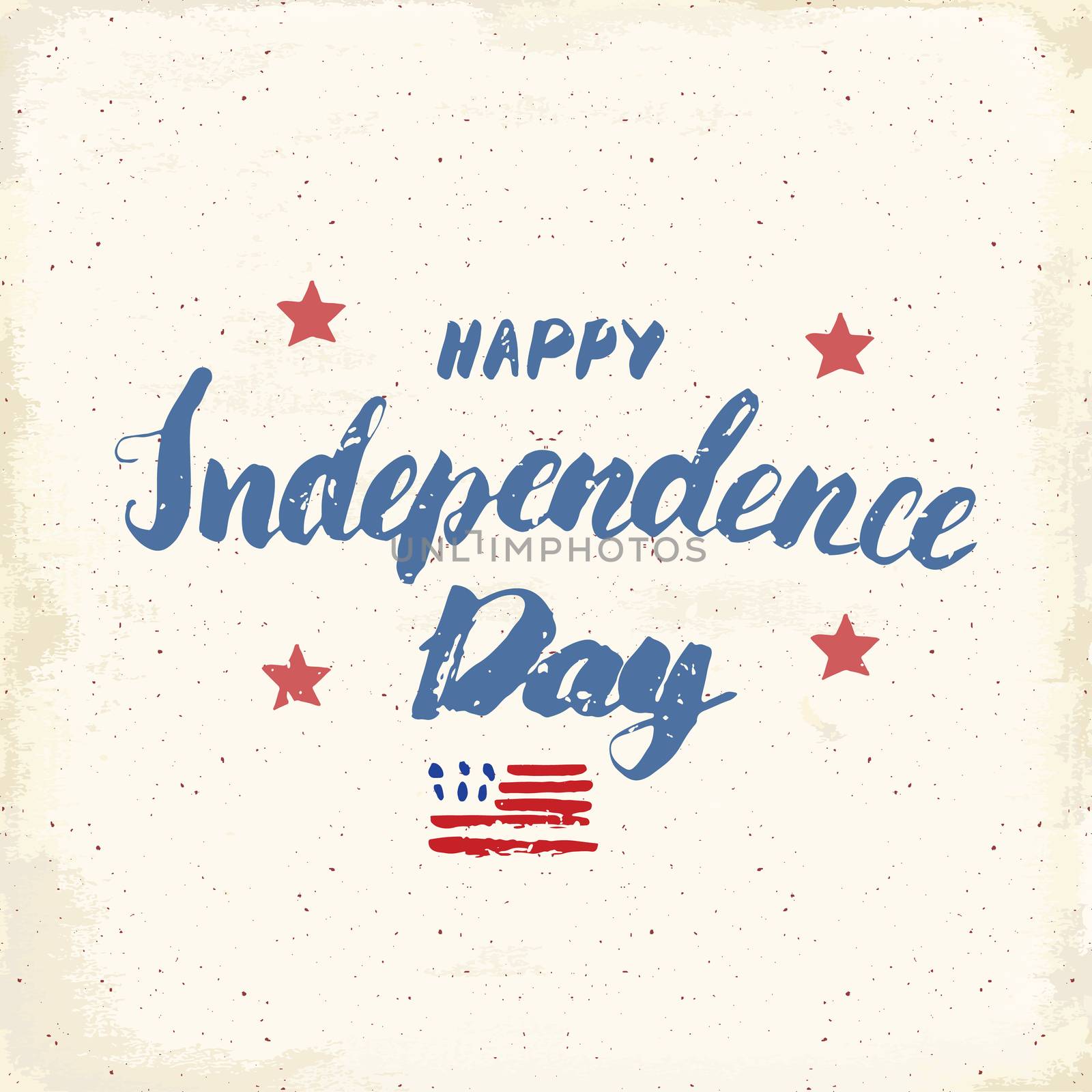 Happy Independence Day Vintage USA greeting card, United States of America celebration. Hand lettering, american holiday grunge textured retro design vector illustration. by Lemon_workshop