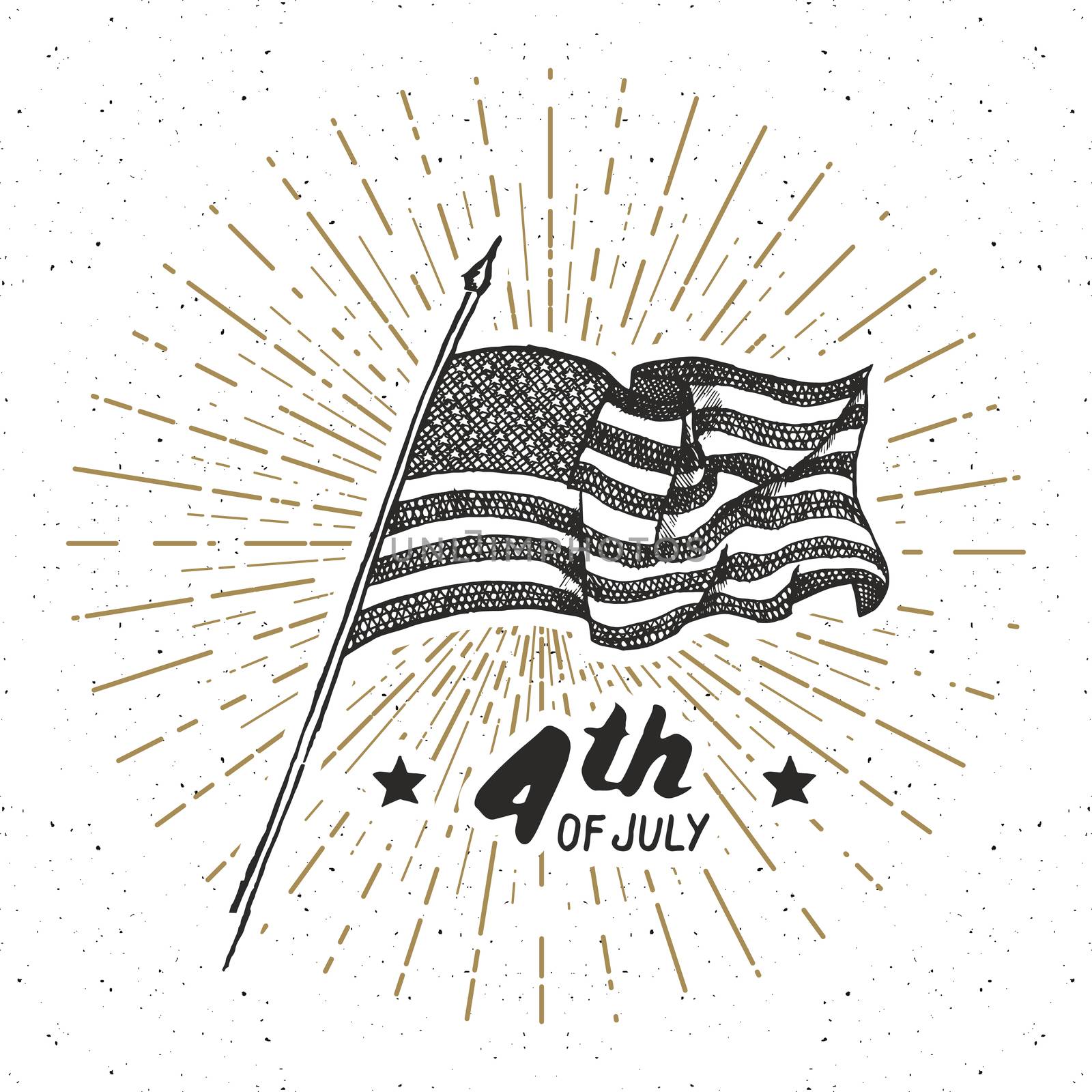 Vintage label, Hand drawn USA flag, Happy Independence Day, fourth of july celebration, greeting card, grunge textured retro badge, typography design vector illustration by Lemon_workshop