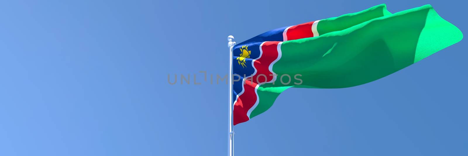 3D rendering of the national flag of Namibia waving in the wind by butenkow