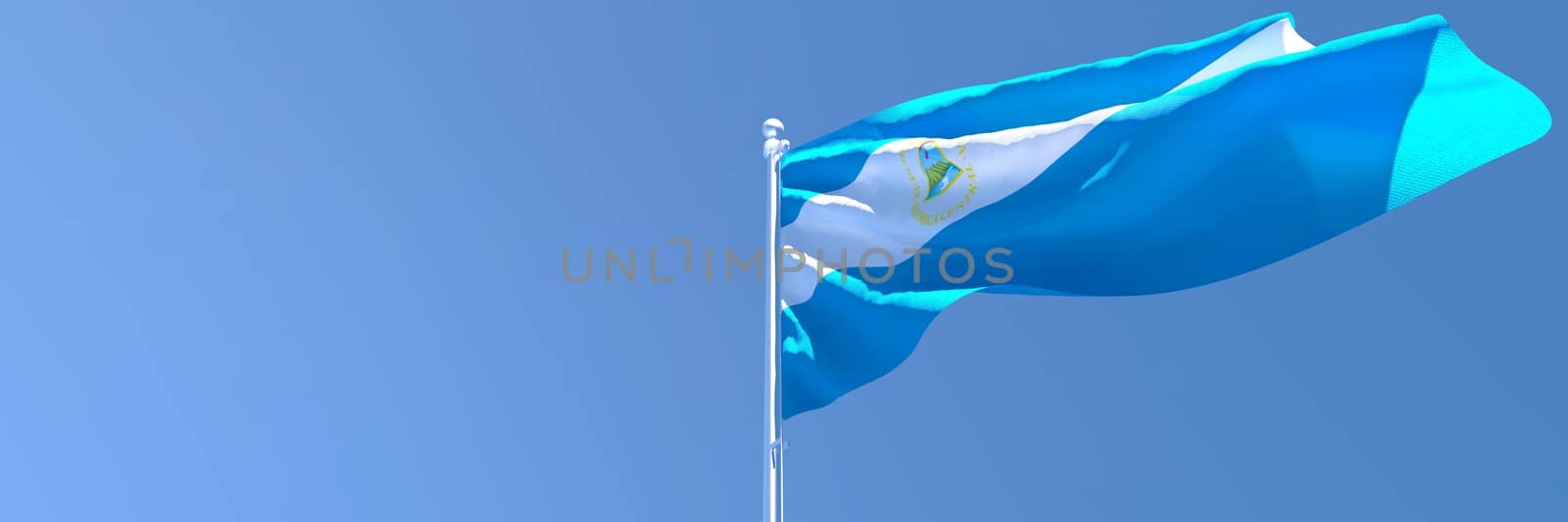 3D rendering of the national flag of Nicaragua waving in the wind by butenkow