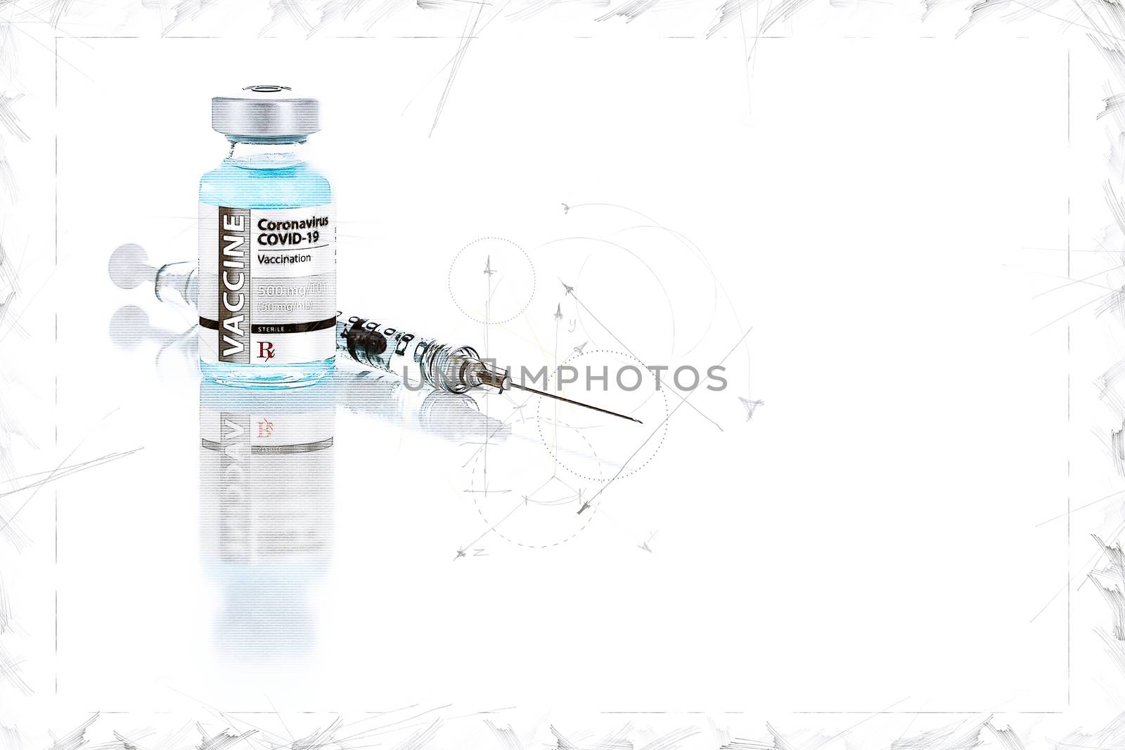 Artistic Rendering Sketch of Coronavirus COVID-19 Vaccine Vial a by Feverpitched