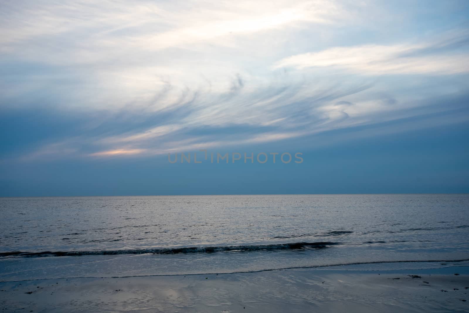 A Whispy Sunset Sky Over the Ocean at the Bay in The Villas, New Jersey