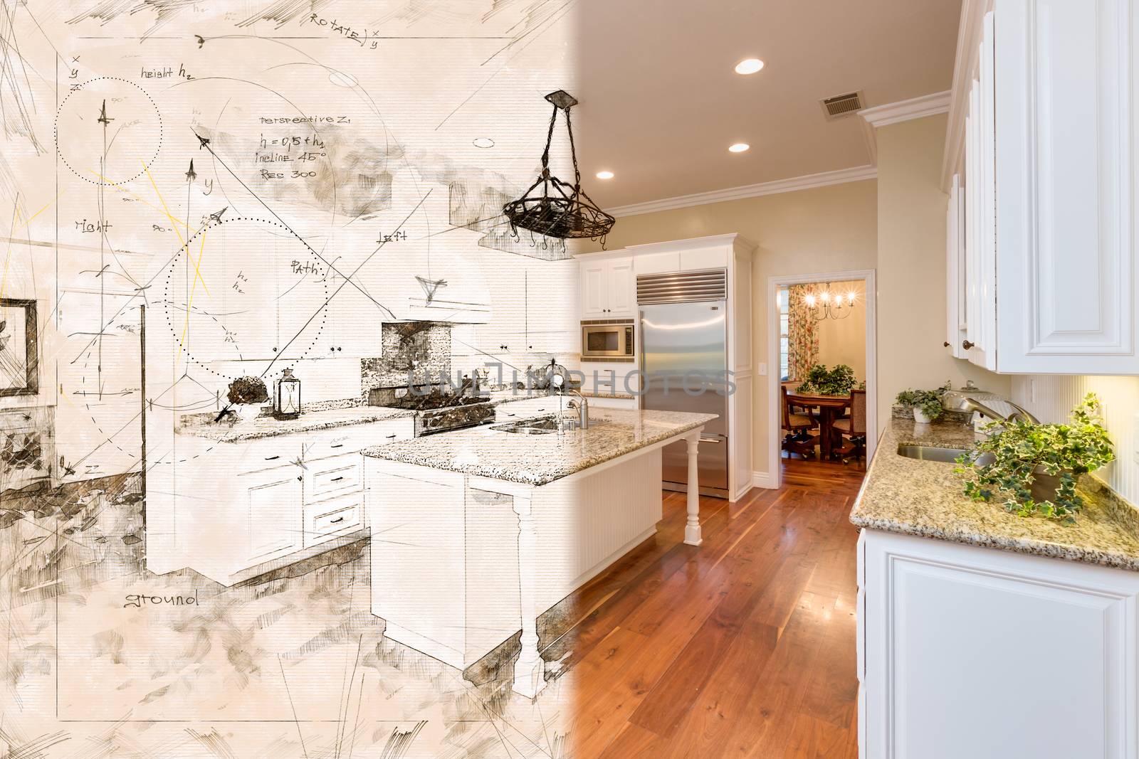Beautiful Custom Kitchen Design Drawing Cross Section Into Finished Photograph.