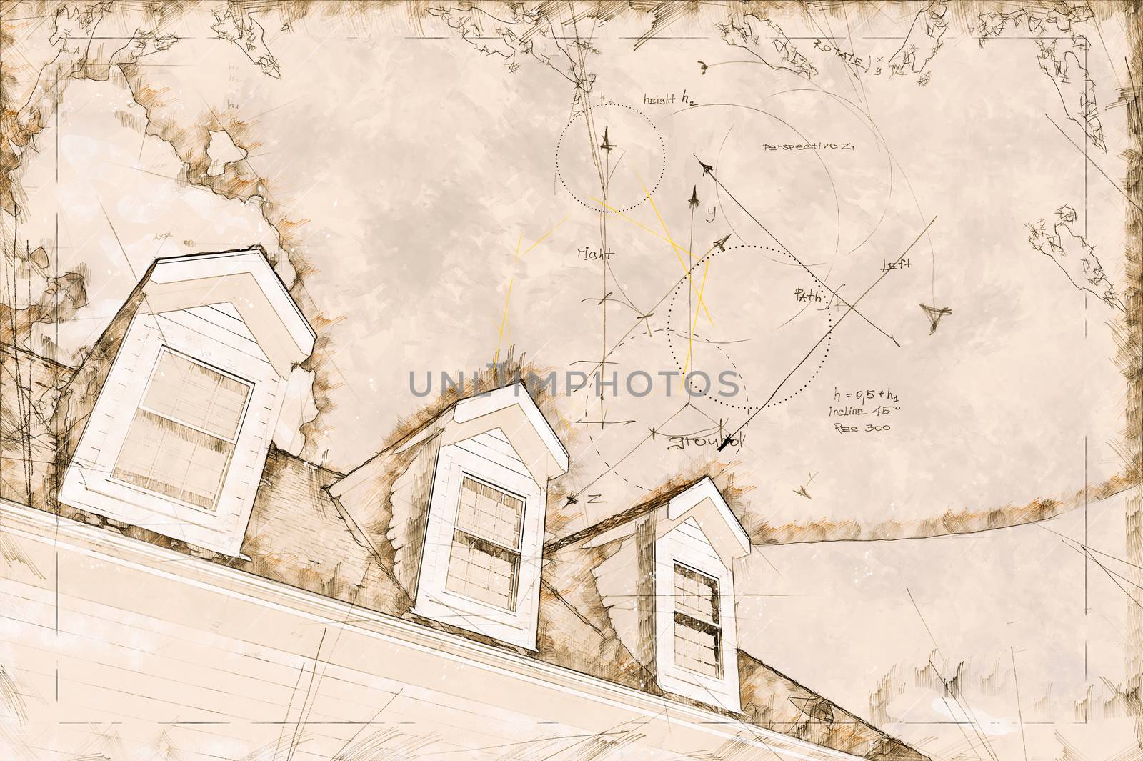 Artist Rendering Sketch of Residential Roof and Dormers by Feverpitched