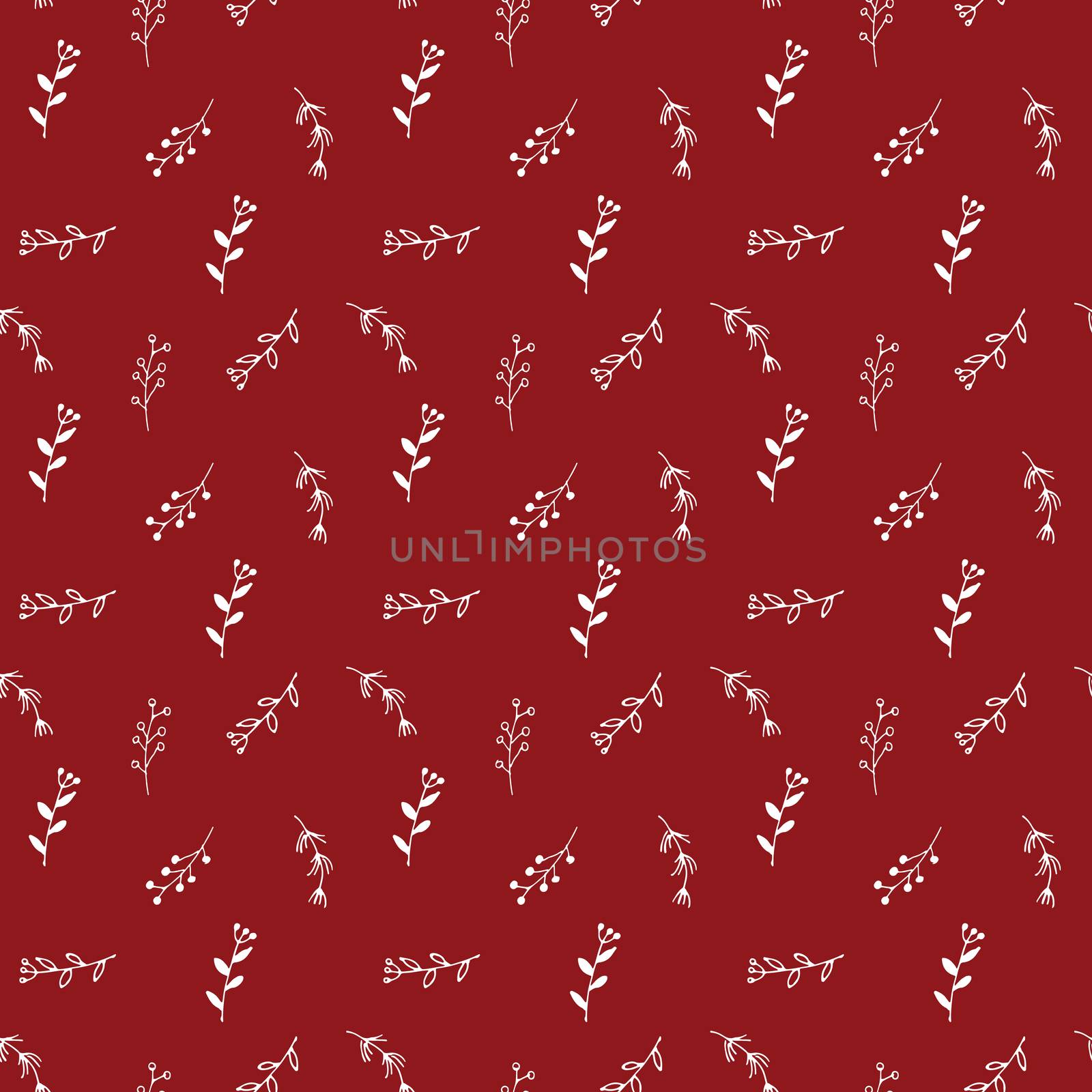 Branches hand drawn doodles Seamless Pattern, Christmas wreath decoration background. Vector illustration.