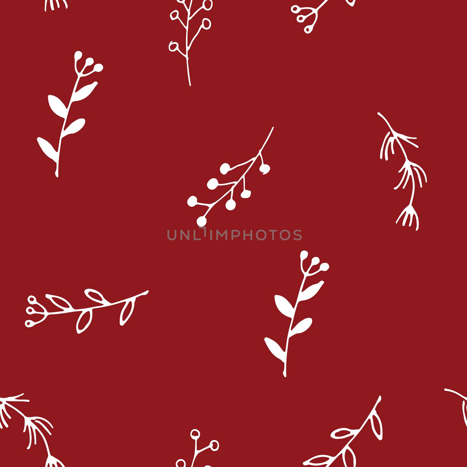 Branches hand drawn doodles Seamless Pattern, Christmas wreath decoration background. Vector illustration by Lemon_workshop