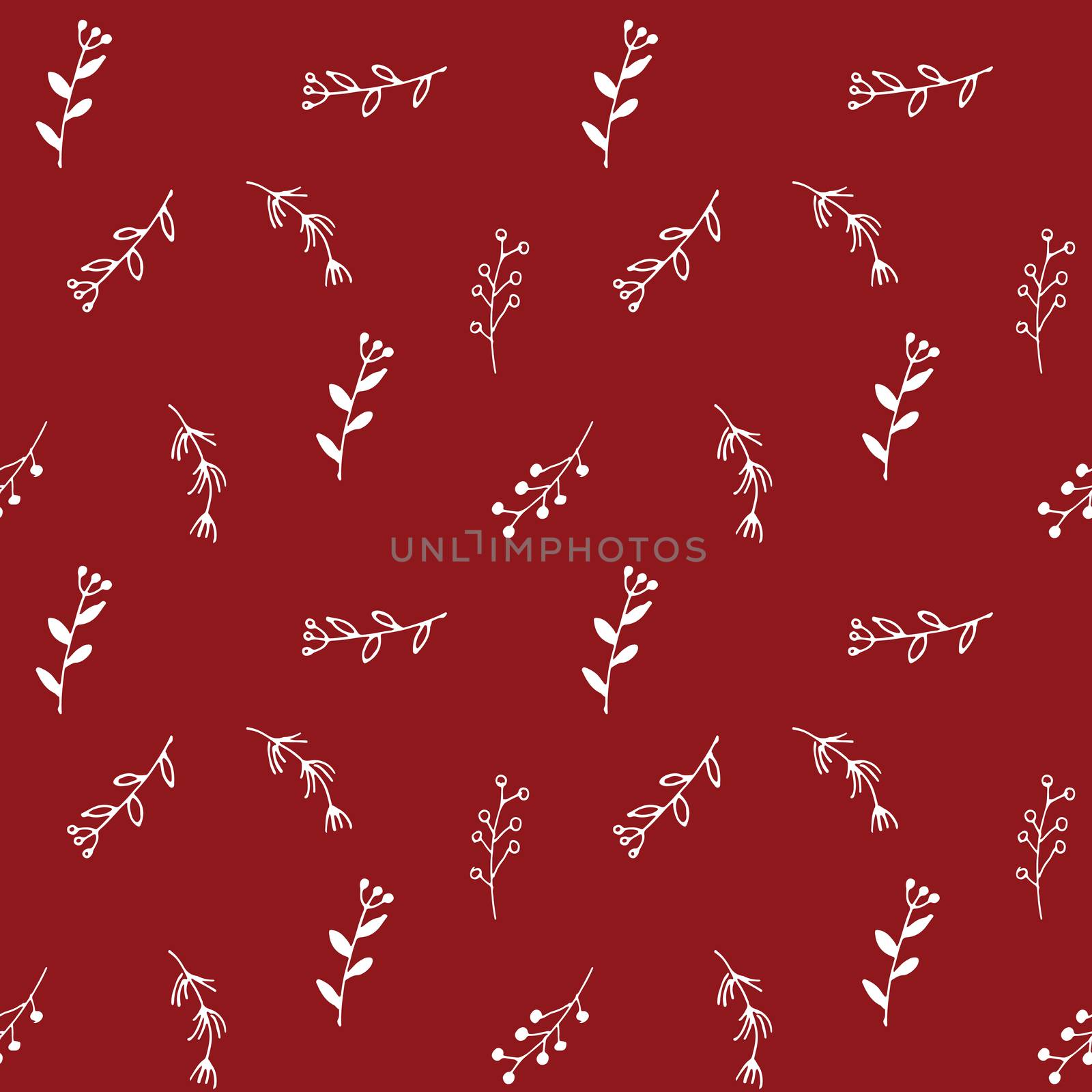 Branches hand drawn doodles Seamless Pattern, Christmas wreath decoration background. Vector illustration.