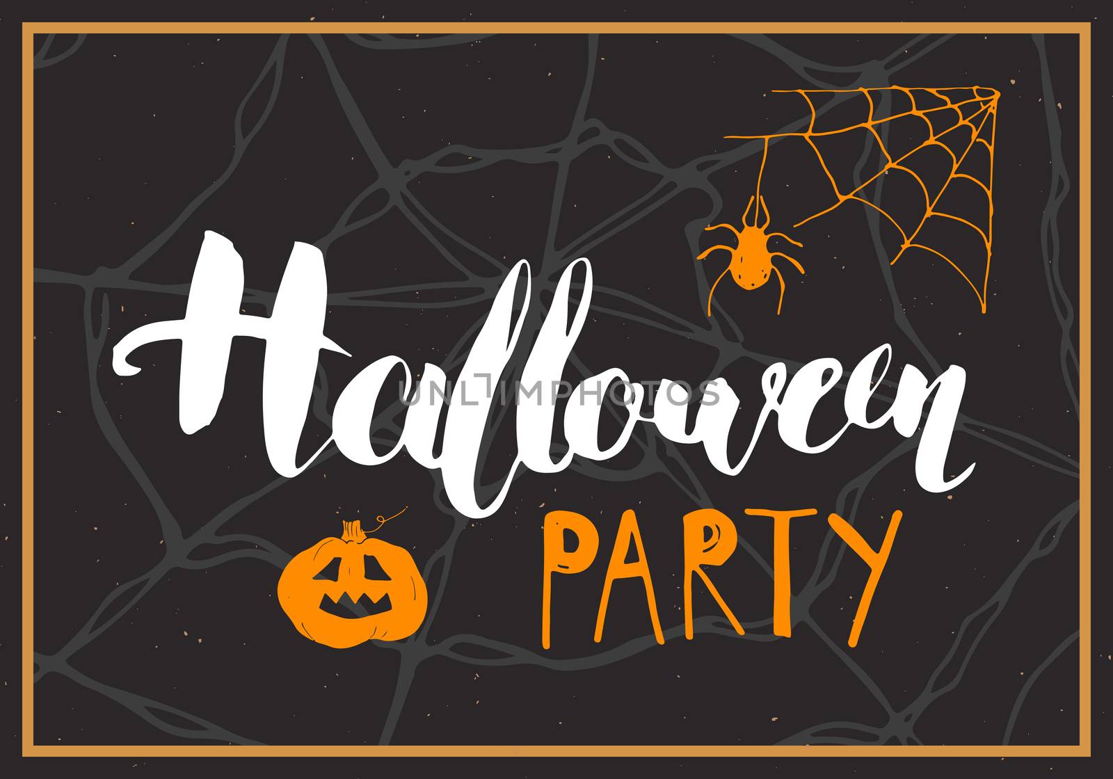 Halloween greeting card. Lettering calligraphy sign and hand drawn elements, party invitation or holiday banner design vector illustration.