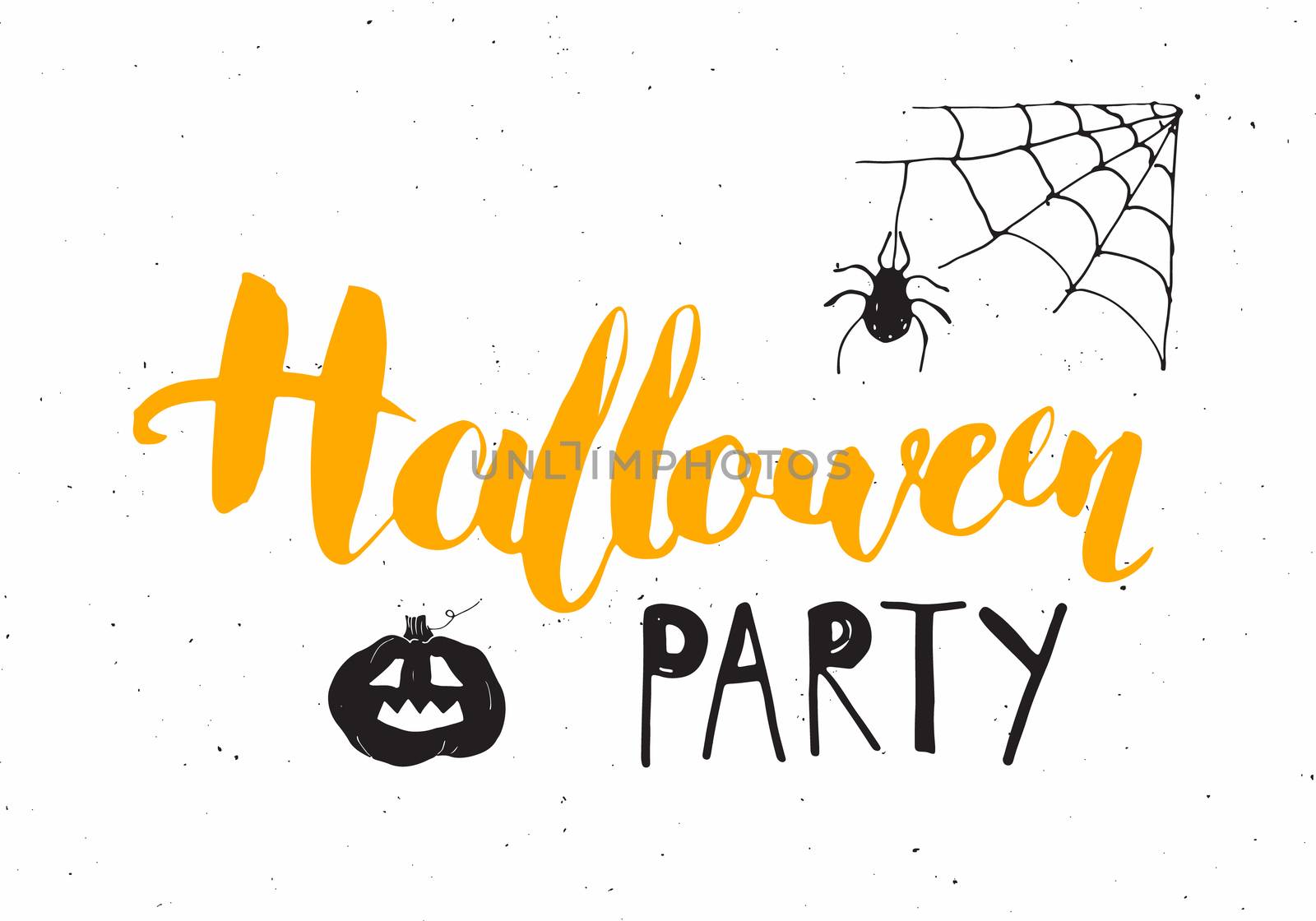 Halloween greeting card. Lettering calligraphy sign and hand drawn elements, party invitation or holiday banner design vector illustration.