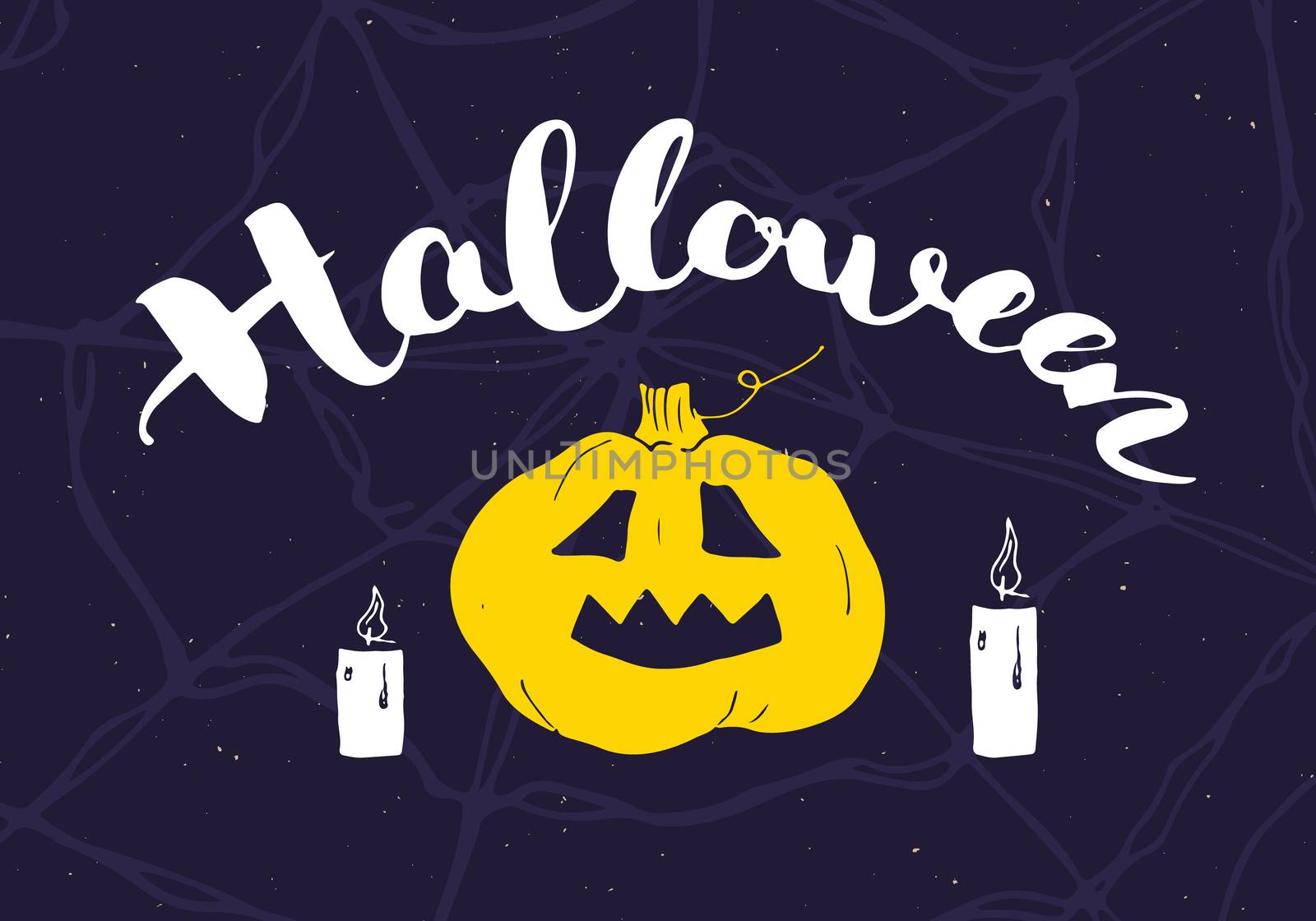 Halloween greeting card. Lettering calligraphy sign and hand drawn elements, party invitation or holiday banner design vector illustration.