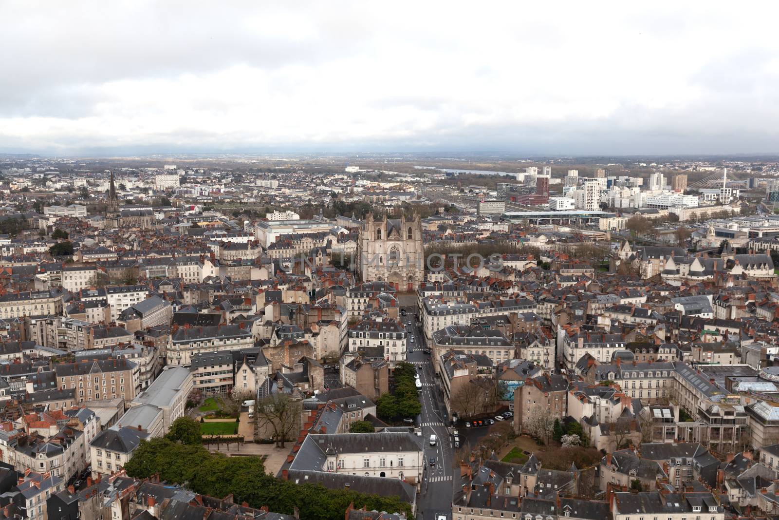 Aerial view of Nantes with Nantes Cathedral, France by vlad-m