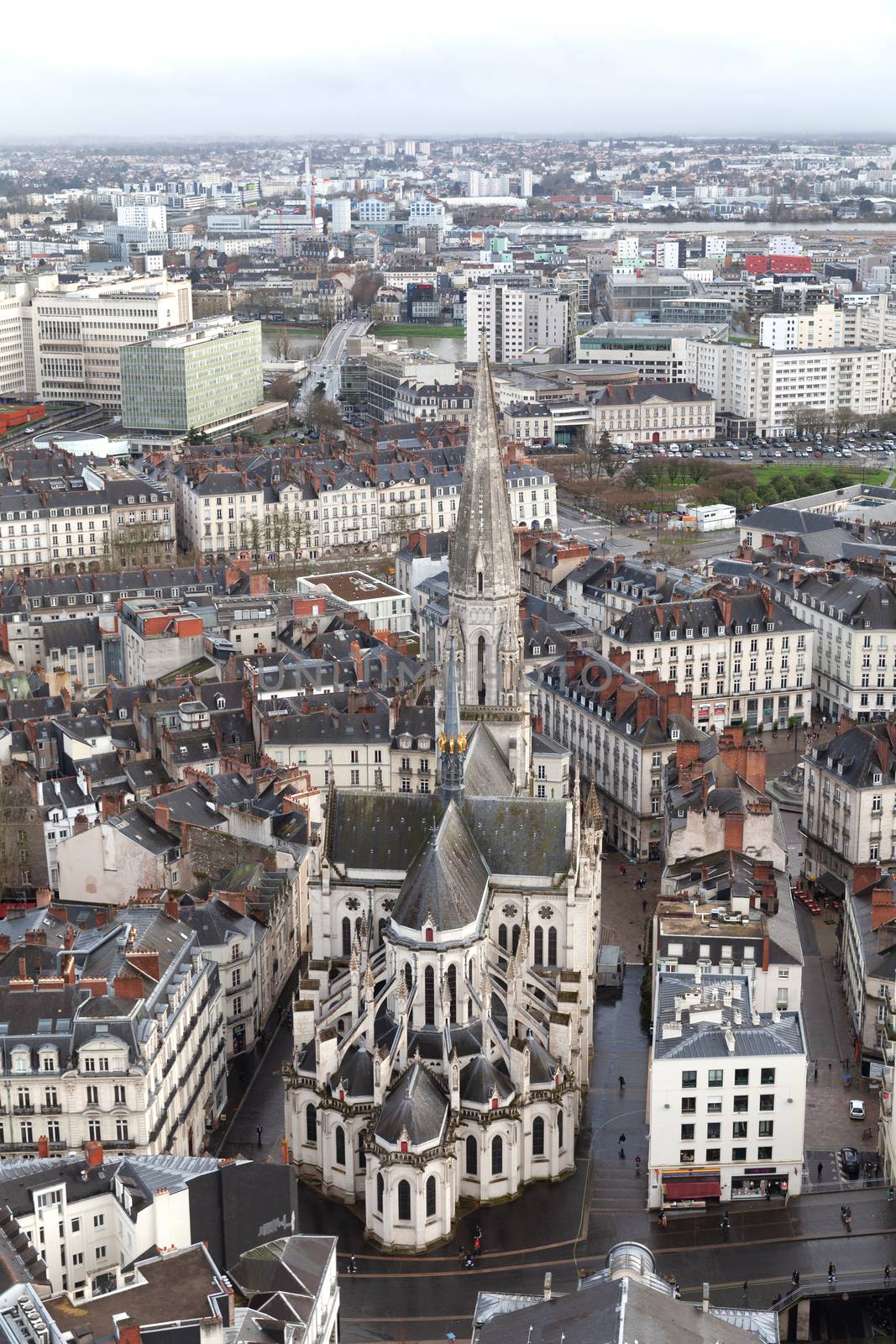 Aerial view of Nantes with Saint Nicolas Basilica, France by vlad-m