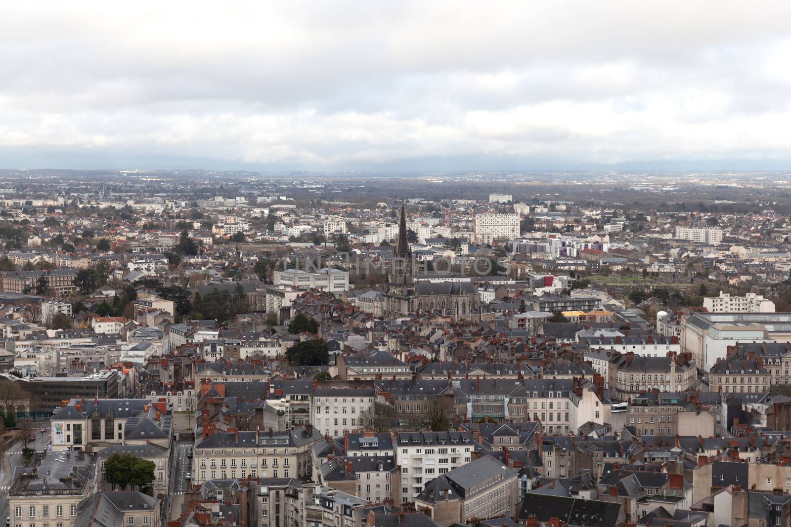 Nantes, France: 22 February 2020: Aerial view of Nantes showing Saint-Clement