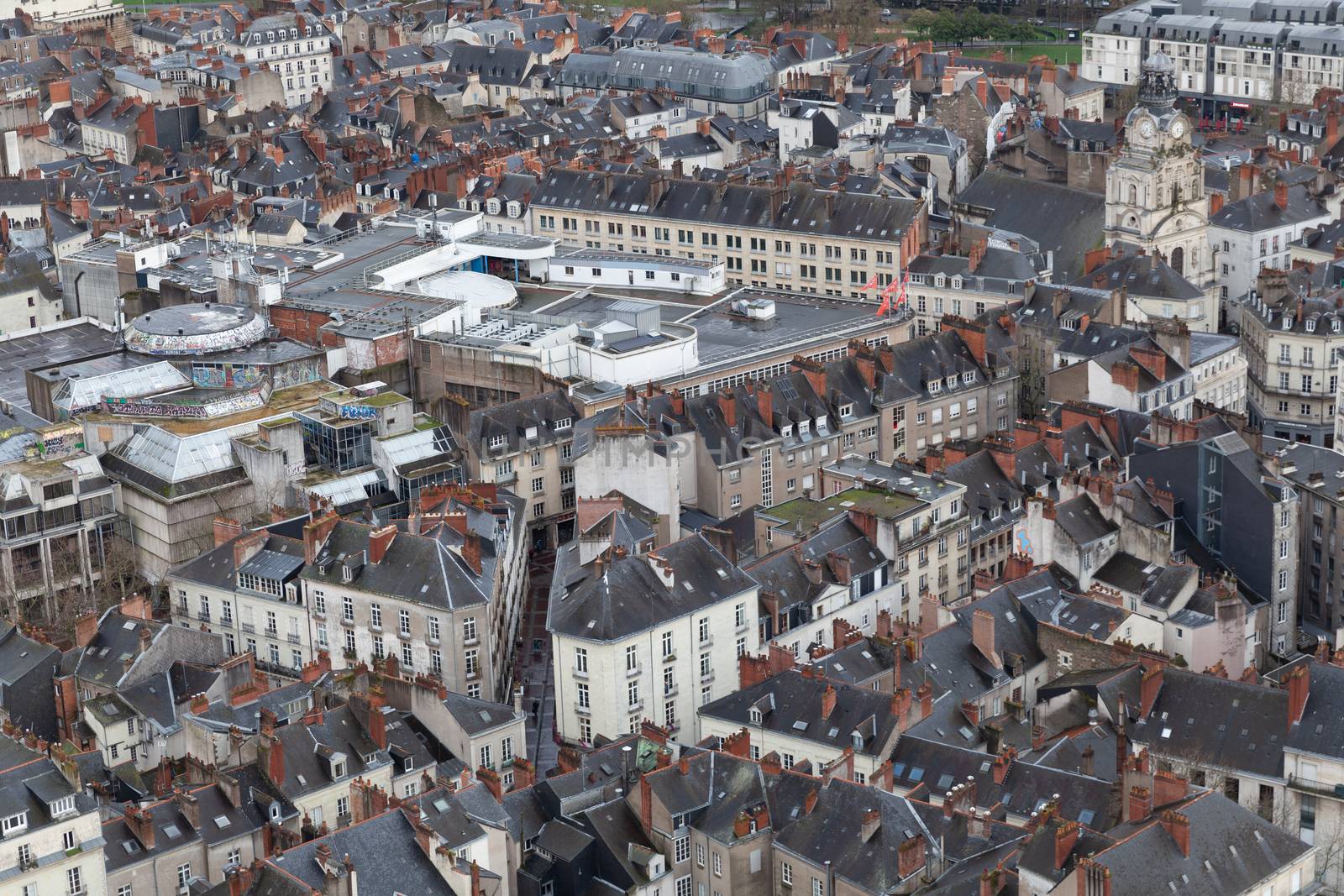 Aerial view of Nantes with Nantes Cathedral, France by vlad-m