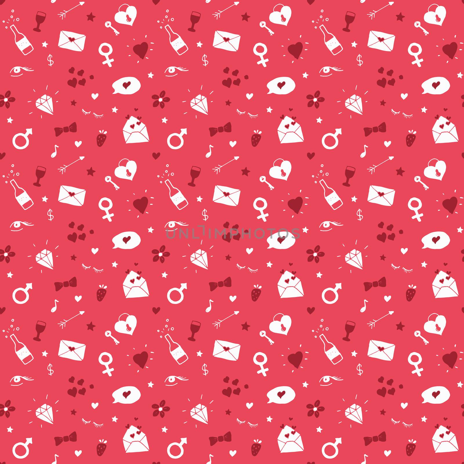 Love and Valentine Day seamless pattern vector illustration. Hand drawn sketched doodle romantic symbols background.