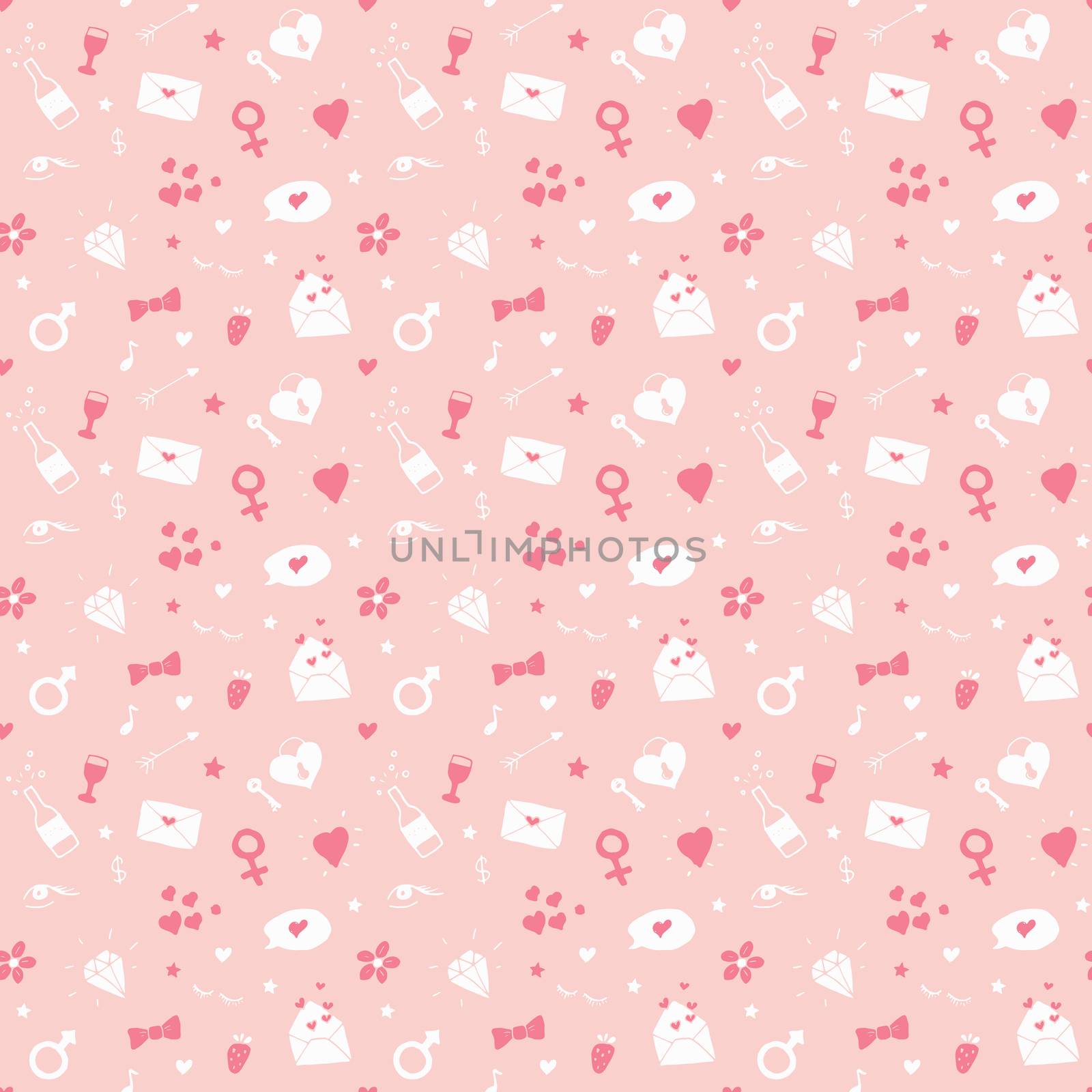 Love and Valentine Day seamless pattern vector illustration. Hand drawn sketched doodle romantic symbols background by Lemon_workshop