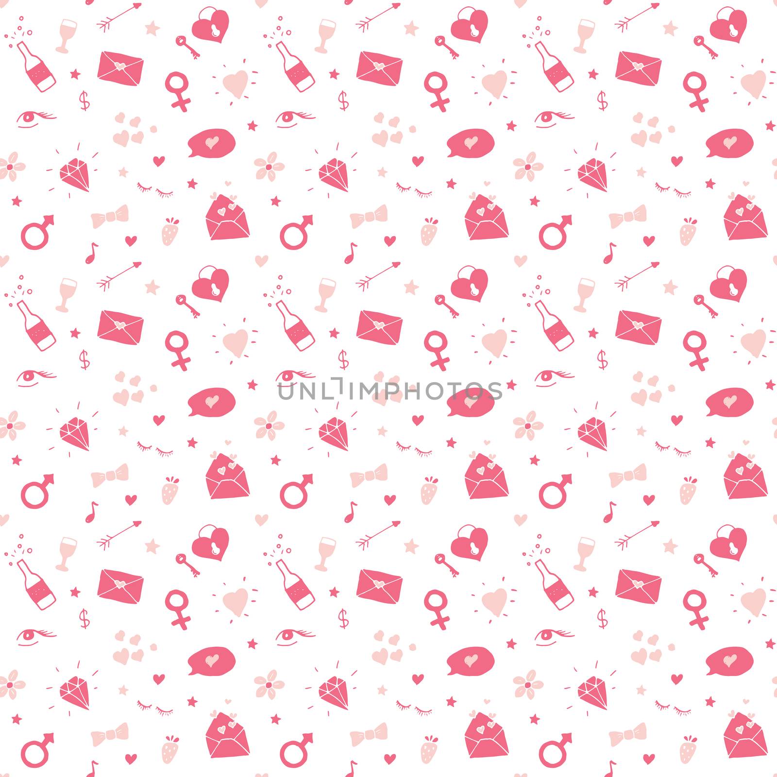 Love and Valentine Day seamless pattern vector illustration. Hand drawn sketched doodle romantic symbols background by Lemon_workshop