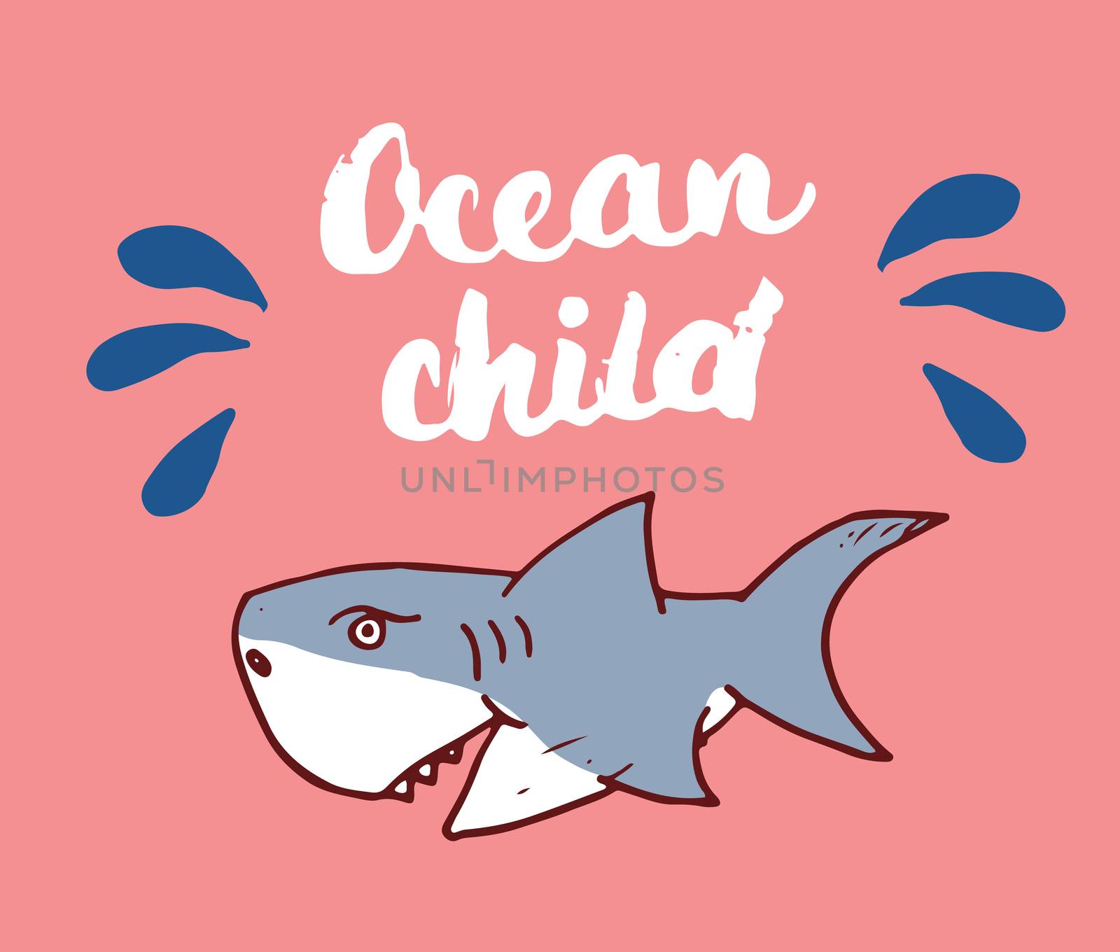 Cute Shark hand drawn sketch, T-shirt print design vector illustration.