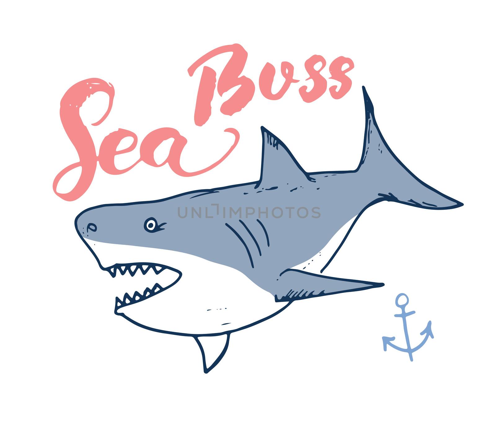 Cute Shark hand drawn sketch, T-shirt print design vector illustration.