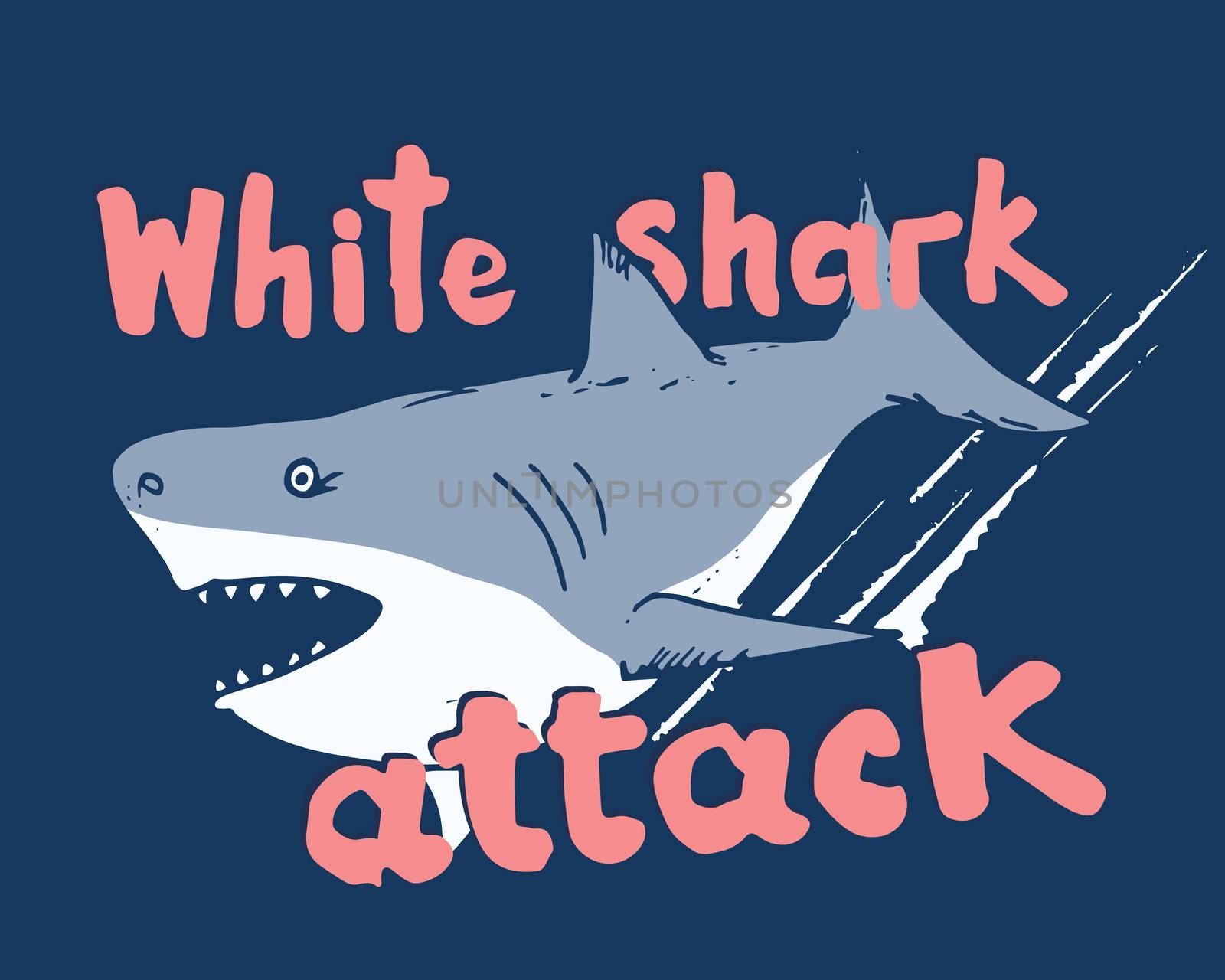 Cute Shark hand drawn sketch, T-shirt print design vector illustration.