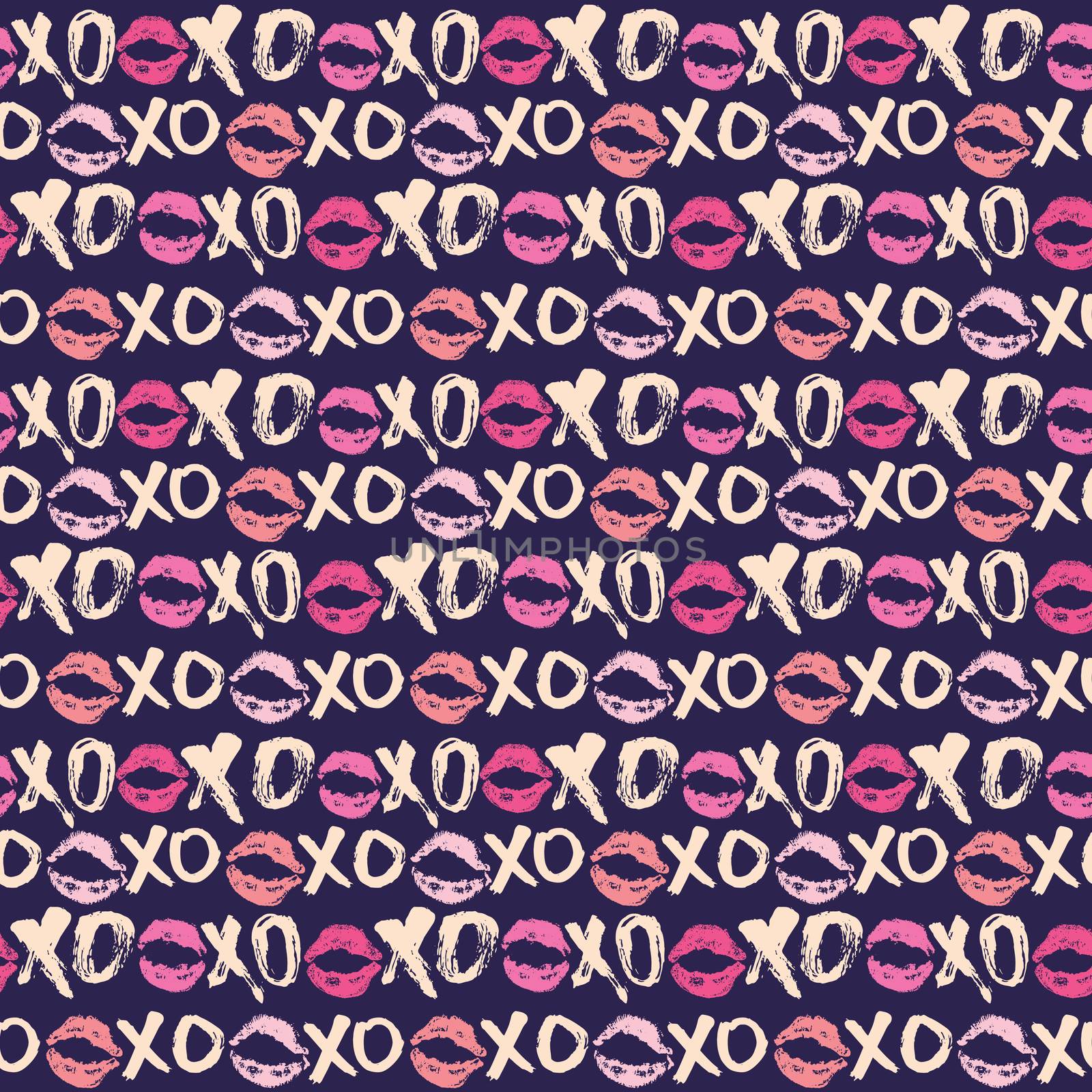 XOXO brush lettering signs seamless pattern, Grunge calligraphic hugs and kisses Phrase, Internet slang abbreviation XOXO symbols, vector illustration isolated on white background