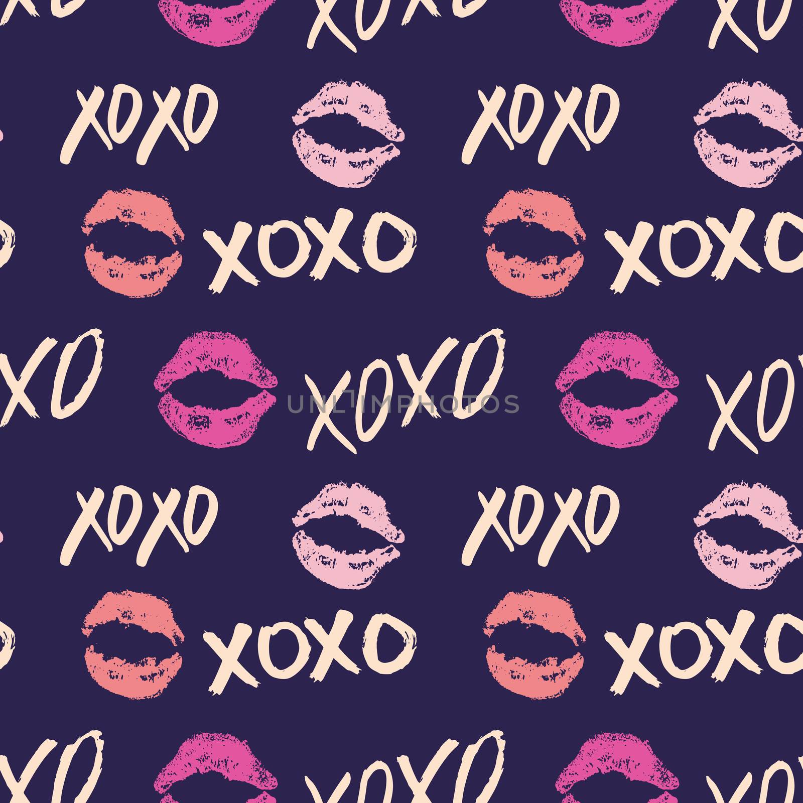 XOXO brush lettering signs seamless pattern, Grunge calligraphic hugs and kisses Phrase, Internet slang abbreviation XOXO symbols, vector illustration isolated on white background