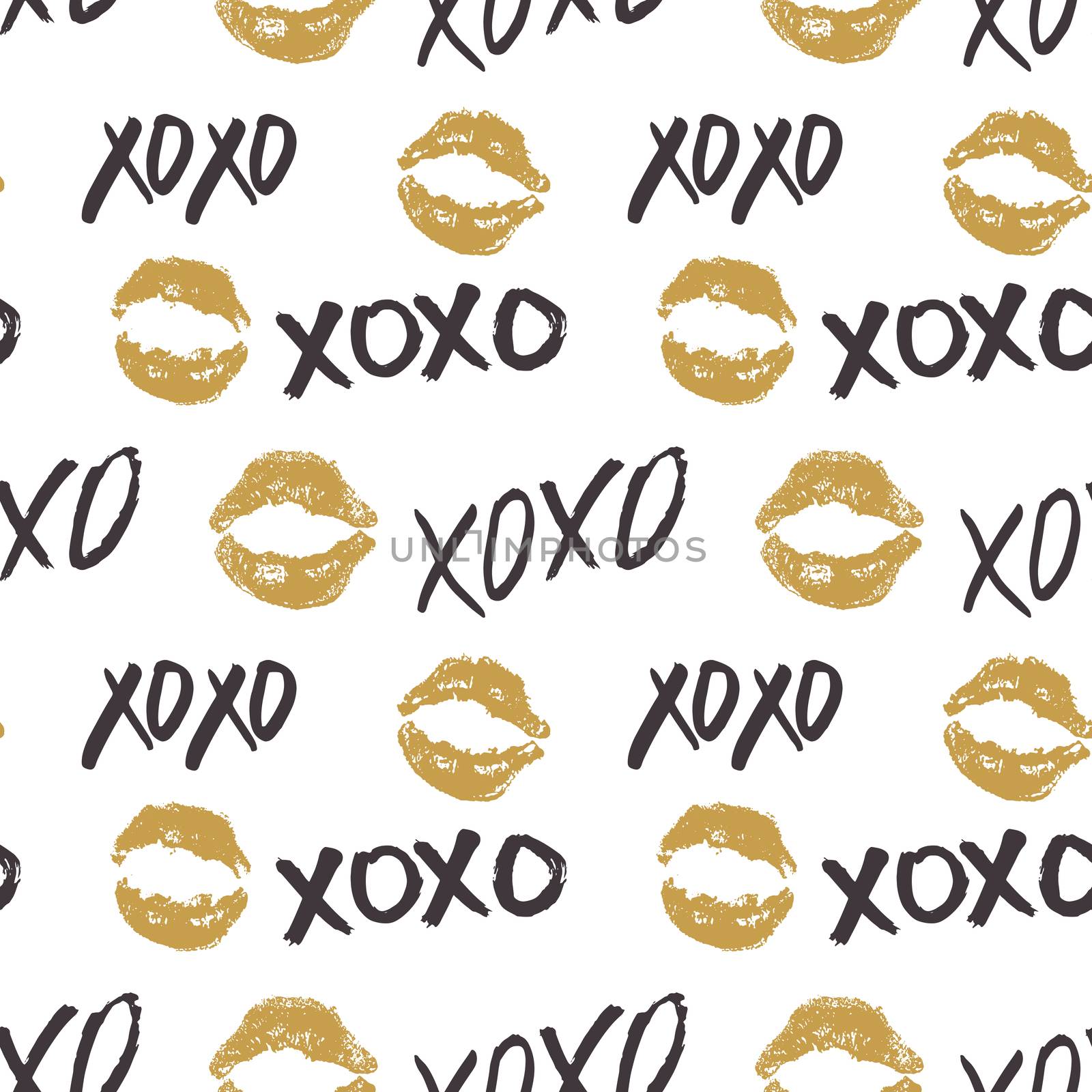 XOXO brush lettering signs seamless pattern, Grunge calligraphic hugs and kisses Phrase, Internet slang abbreviation XOXO symbols, vector illustration isolated on white background