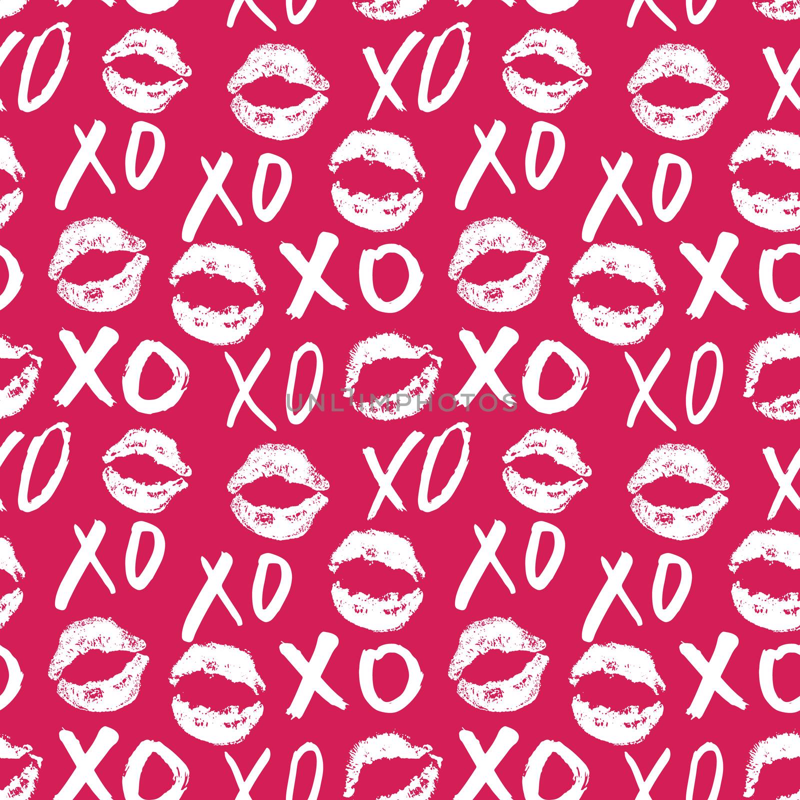 XOXO brush lettering signs seamless pattern, Grunge calligraphic hugs and kisses Phrase, Internet slang abbreviation XOXO symbols, vector illustration isolated on white background