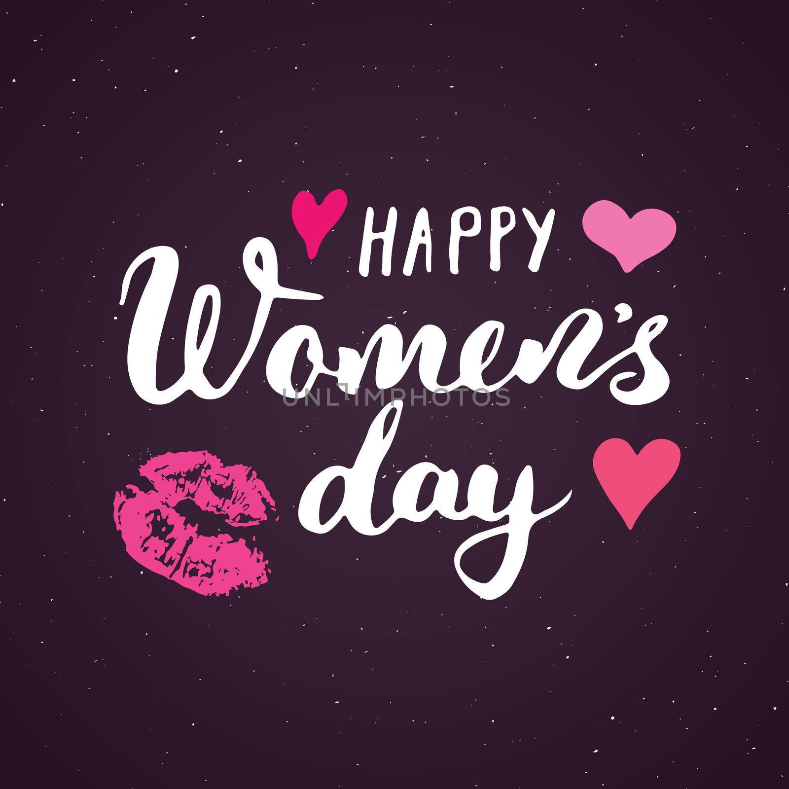 Happy Women's Day Hand letterings set. Holiday grunge textured retro design greeting cards vector illustration.