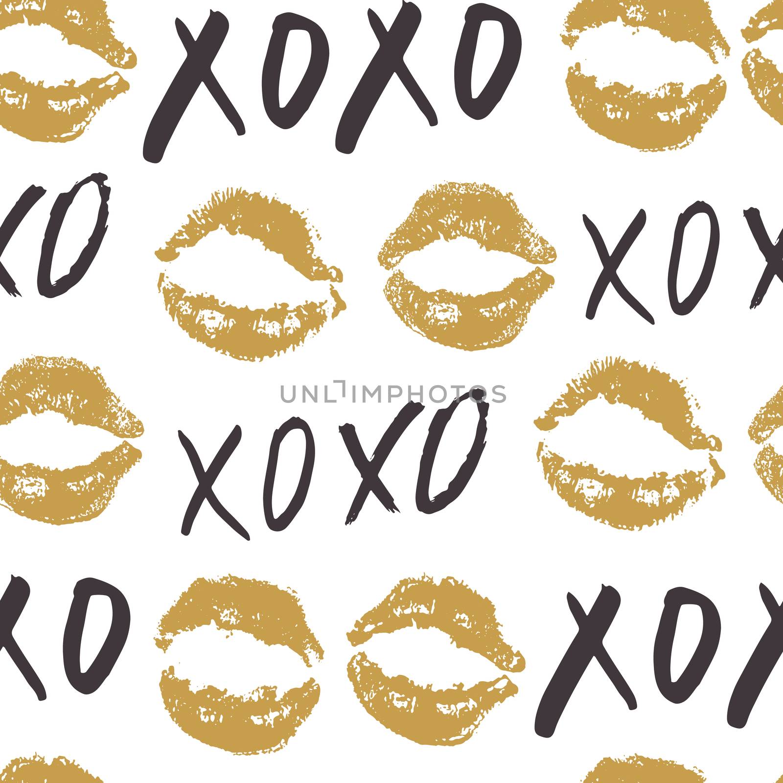XOXO brush lettering signs seamless pattern, Grunge calligraphic hugs and kisses Phrase, Internet slang abbreviation XOXO symbols, vector illustration isolated on white background